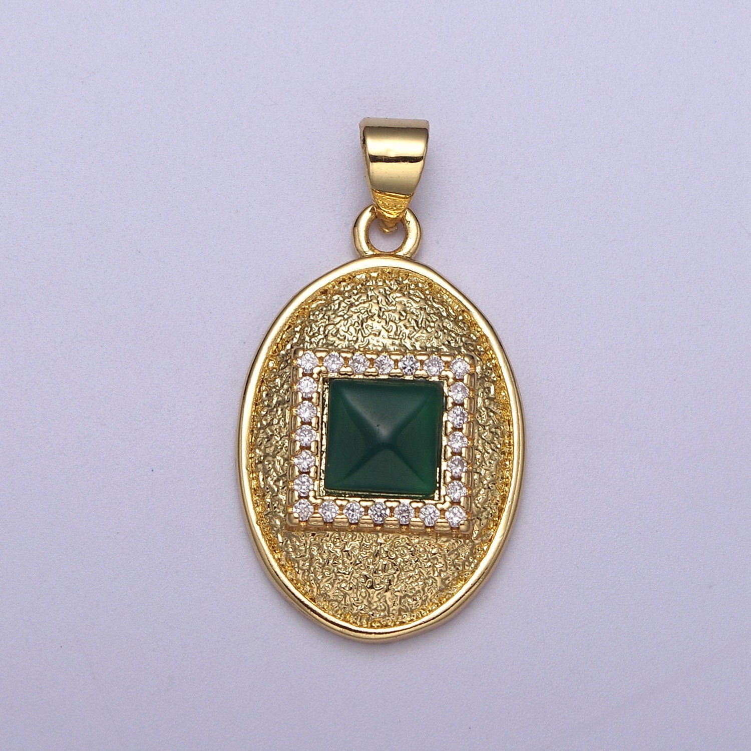 Dainty Egg Oval Pendant Square Green CZ Stone Charm H-215