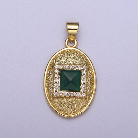 Dainty Egg Oval Pendant Square Green CZ Stone Charm H-215