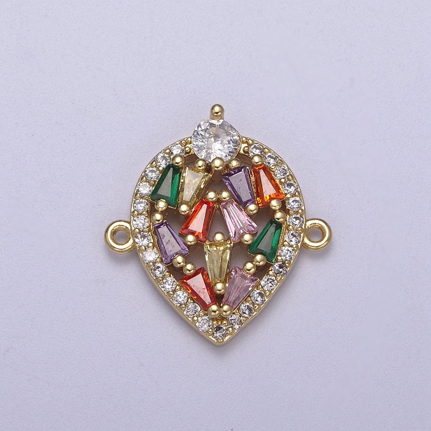 Tear Drop connectors, CZ charms gold filled Rainbow crystal charms for bracelet, teardrop crystal jewelry link connector F-212