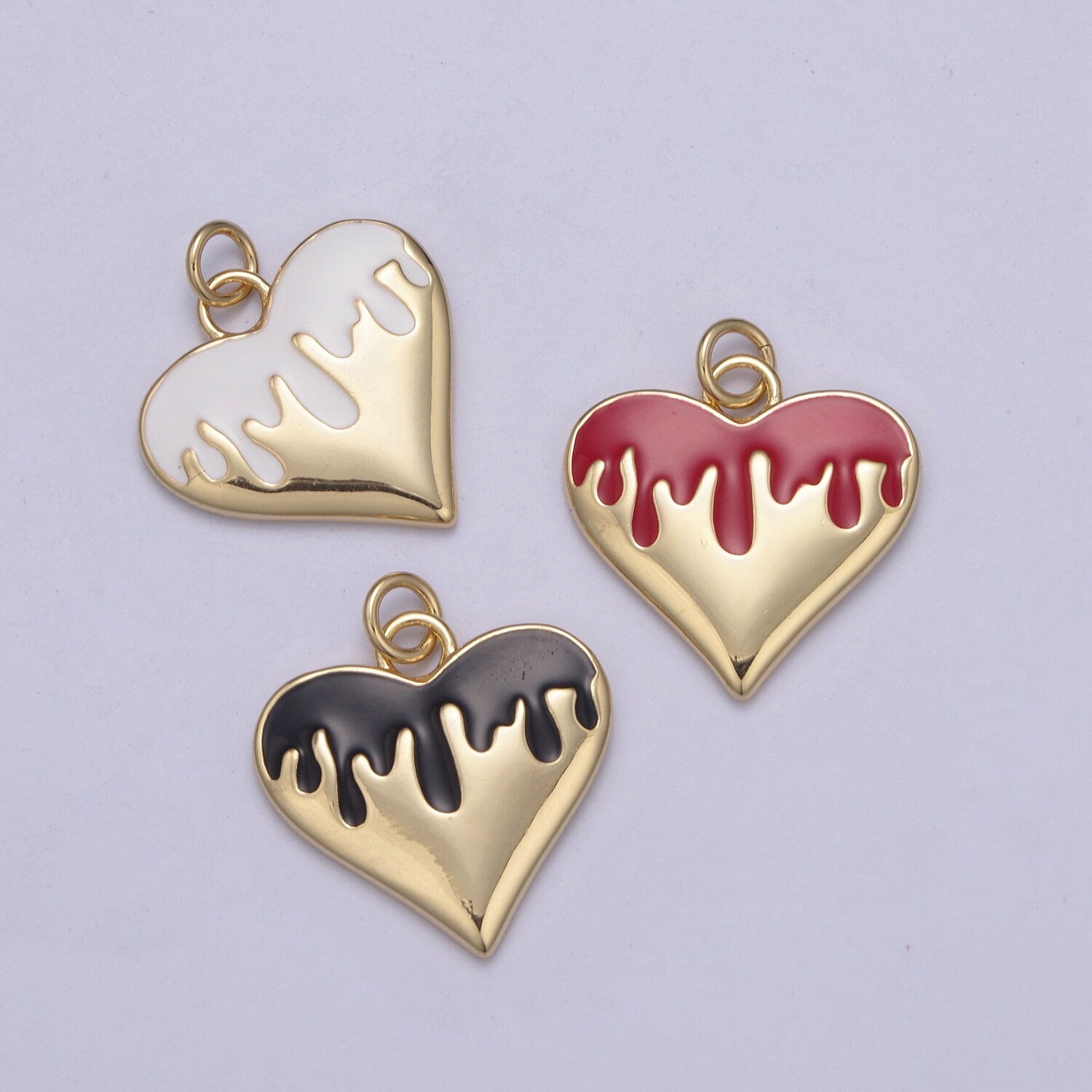 14k Gold Filled Broken Heart Charm Dripping Blood Red Black White Enamel Love for Valentine Jewelry Making N-348