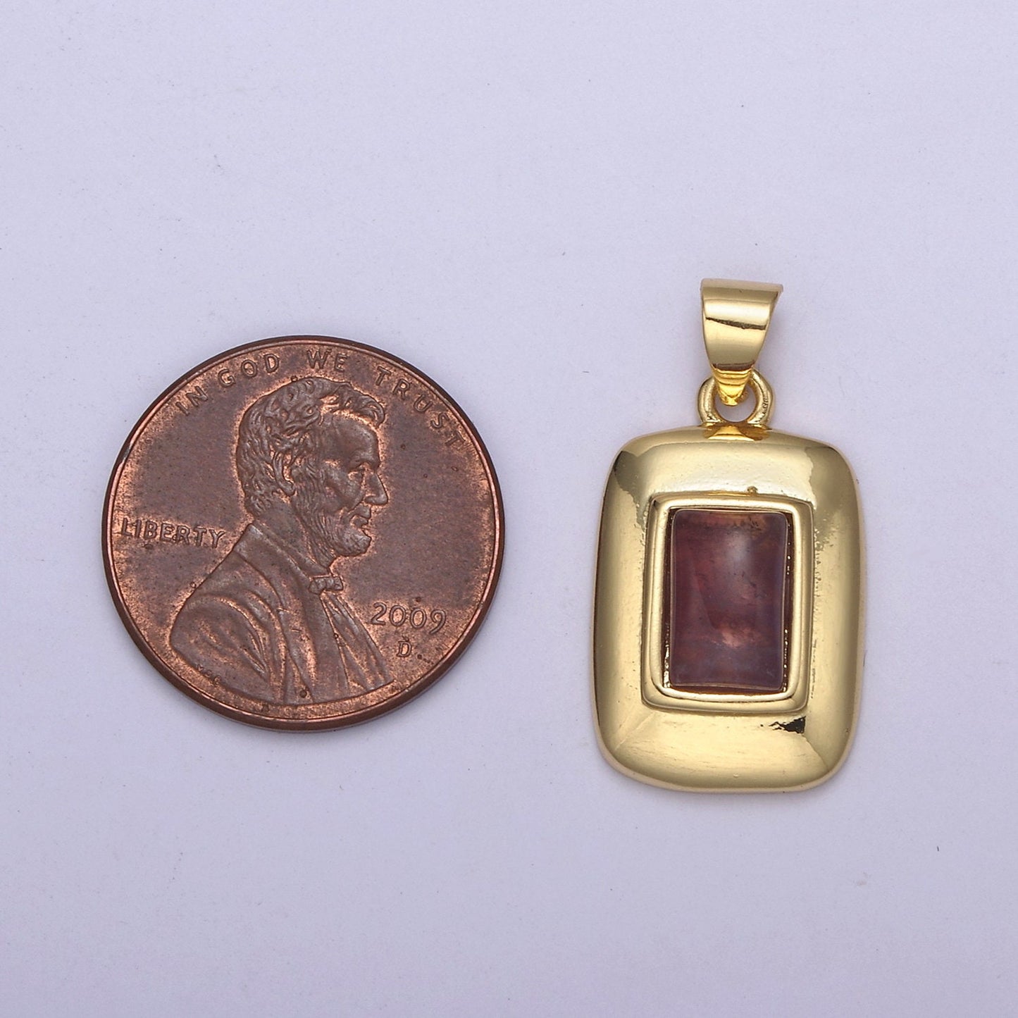 Dainty Ruby Dark Red Gemstone Square Rectangle Gold Medallion Charm Tiny Small Pendant Tag Charm, Bracelet Necklace Earring Finding | H-622