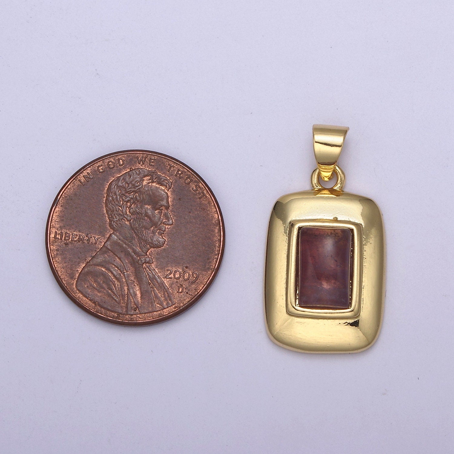 Dainty Ruby Dark Red Gemstone Square Rectangle Gold Medallion Charm Tiny Small Pendant Tag Charm, Bracelet Necklace Earring Finding | H-622