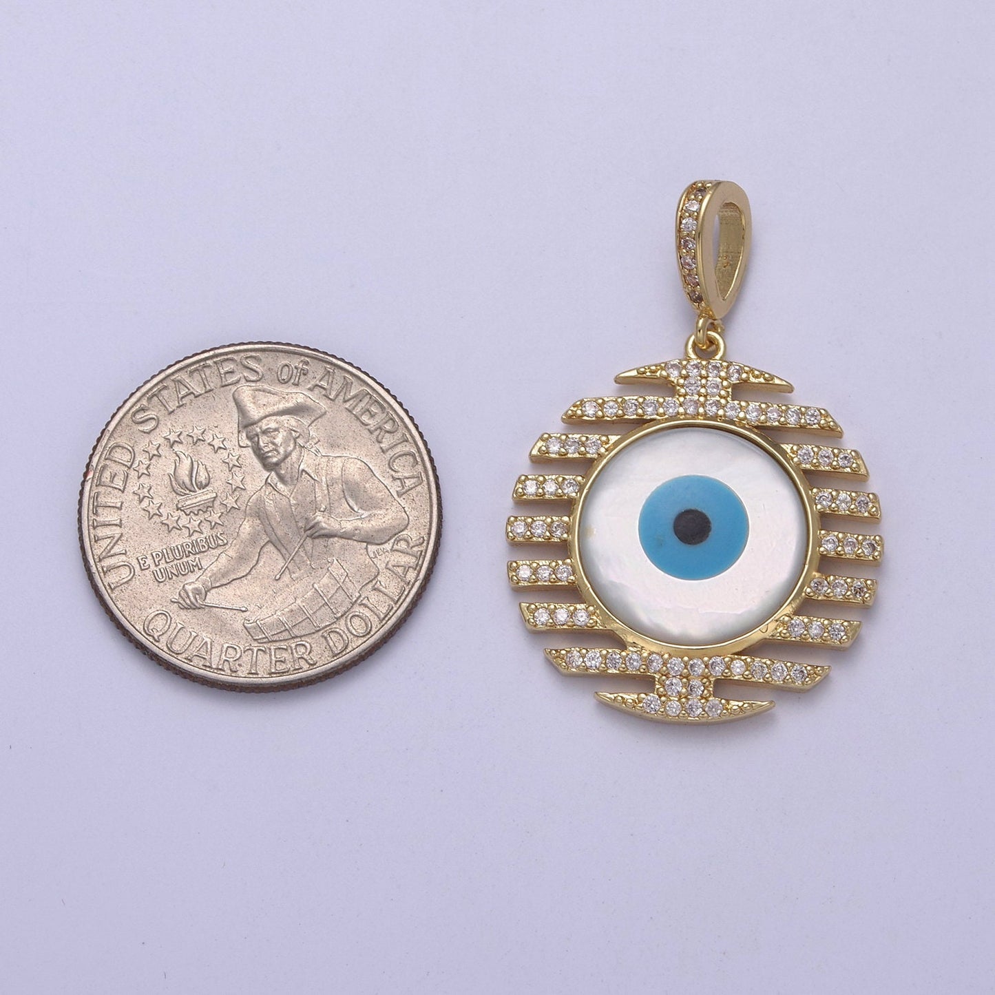 Evil Eye Charm Micro pave CZ Round Pendant, 24K Gold Filled Eye Protection Charm for Bracelet Necklace Pendant Findings for Jewelry Making