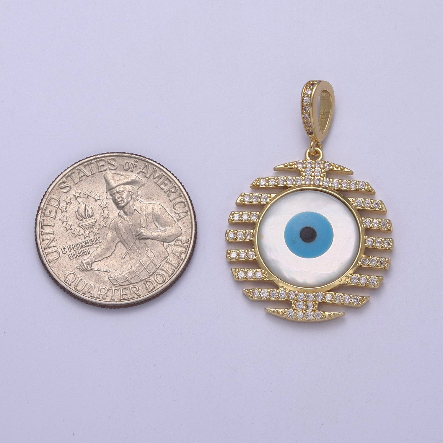 Evil Eye Charm Micro pave CZ Round Pendant, 24K Gold Filled Eye Protection Charm for Bracelet Necklace Pendant Findings for Jewelry Making