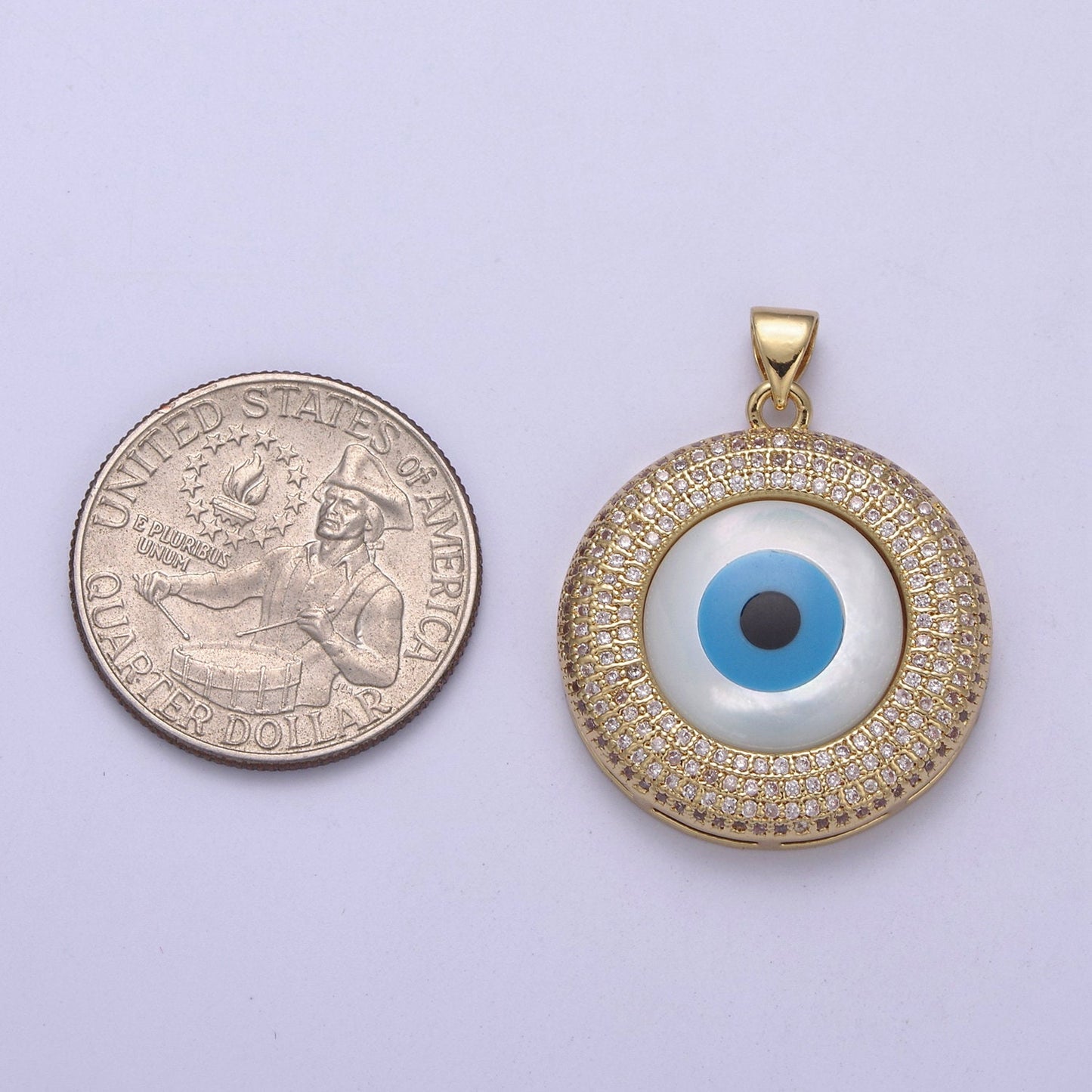 Evil Eye Charm with CZ Crystal Round Pendant, 24K Gold Filled Eye Protection Charm for Bracelet Necklace Pendant Findings for Jewelry Making