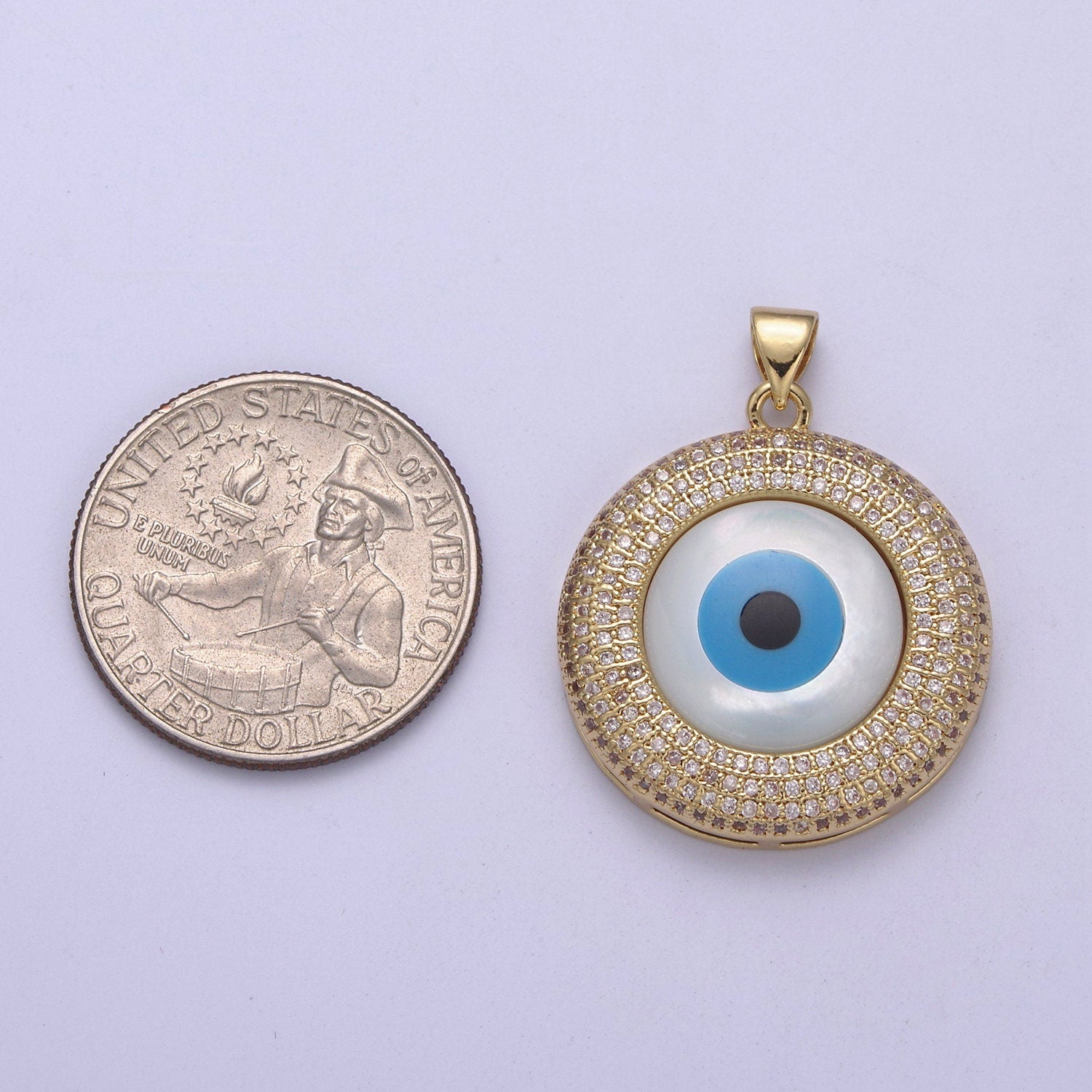 Evil Eye Charm with CZ Crystal Round Pendant, 24K Gold Filled Eye Protection Charm for Bracelet Necklace Pendant Findings for Jewelry Making