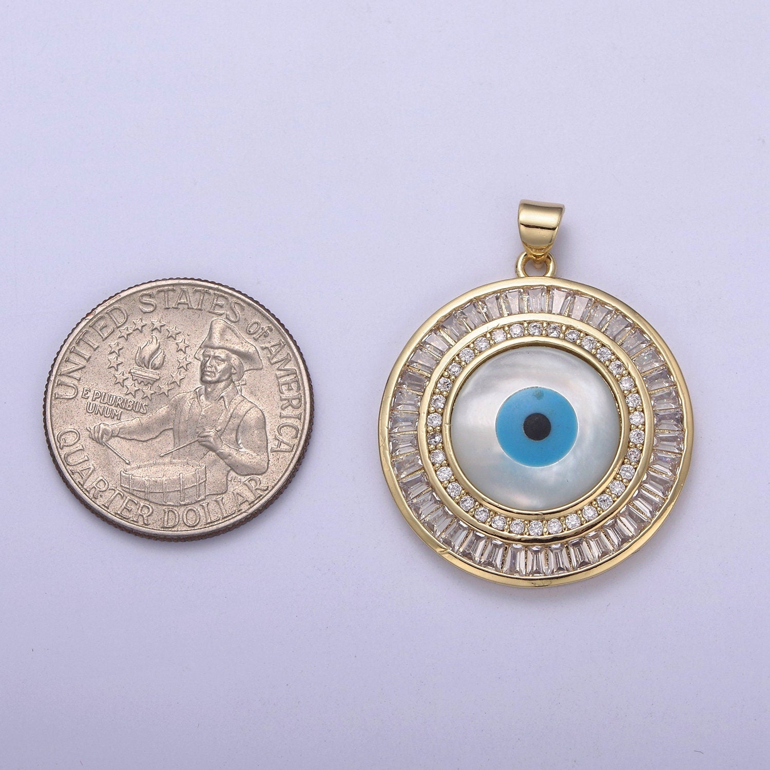 Evil Eye Charm Micro pave CZ Round Pendant, 24K Gold Filled Eye Protection Charm for Bracelet Necklace Pendant Findings for Jewelry Making