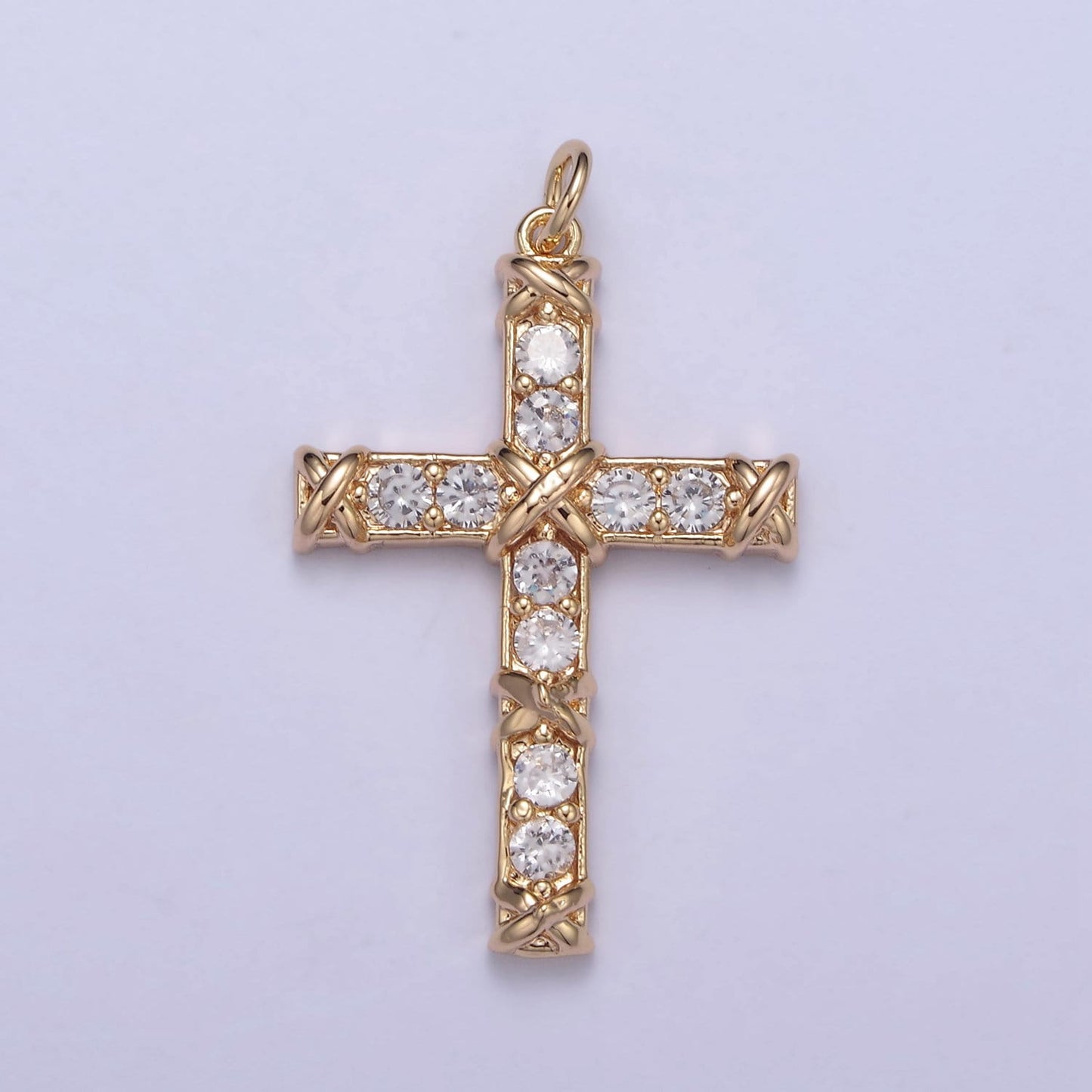 Dainty Micro paved Cross Charm in 16k Gold Filled Pendant for Religious Jewelry Making N-357