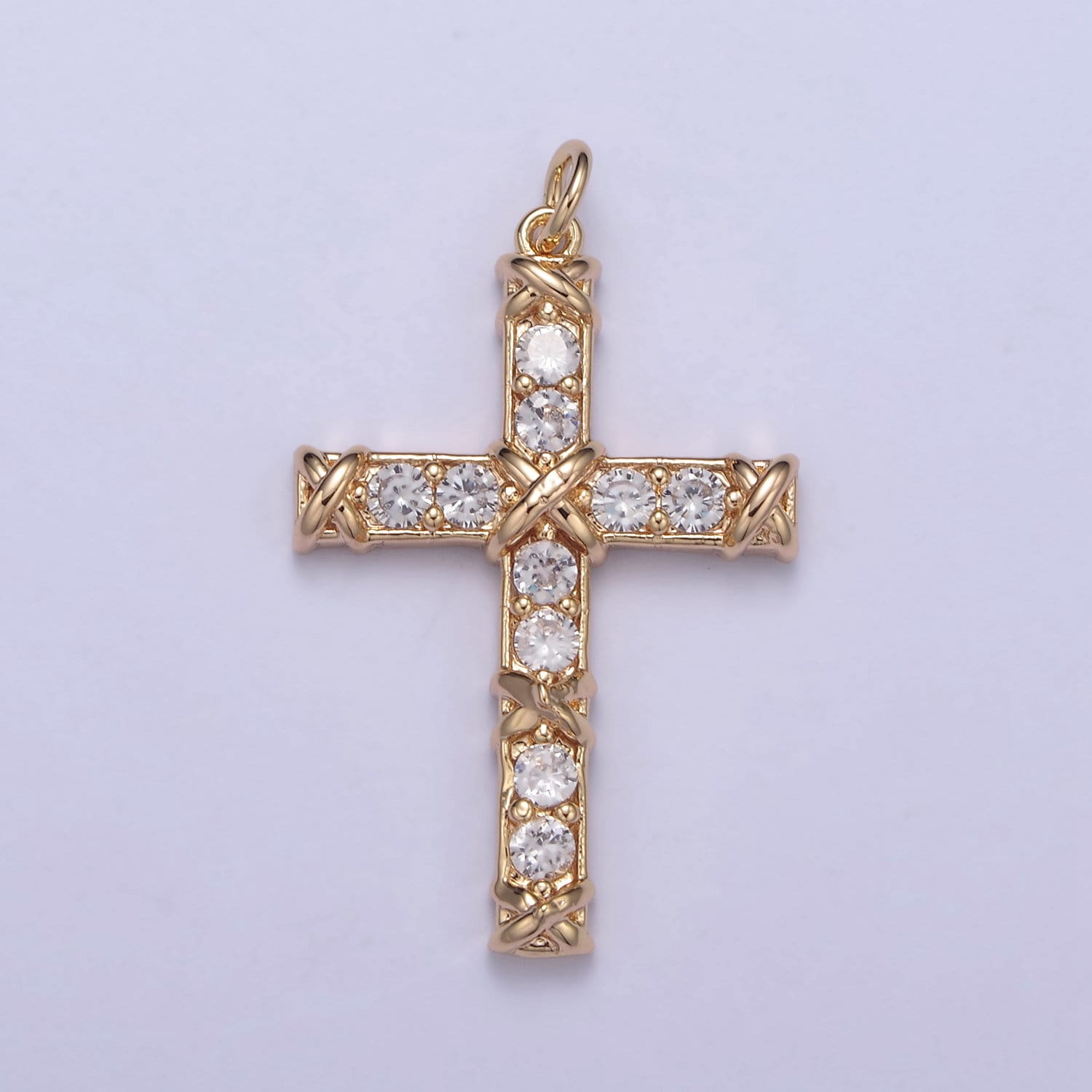 Dainty Micro paved Cross Charm in 16k Gold Filled Pendant for Religious Jewelry Making N-357
