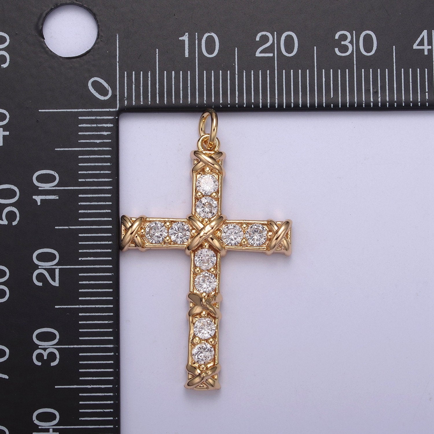 Dainty Micro paved Cross Charm in 16k Gold Filled Pendant for Religious Jewelry Making N-357
