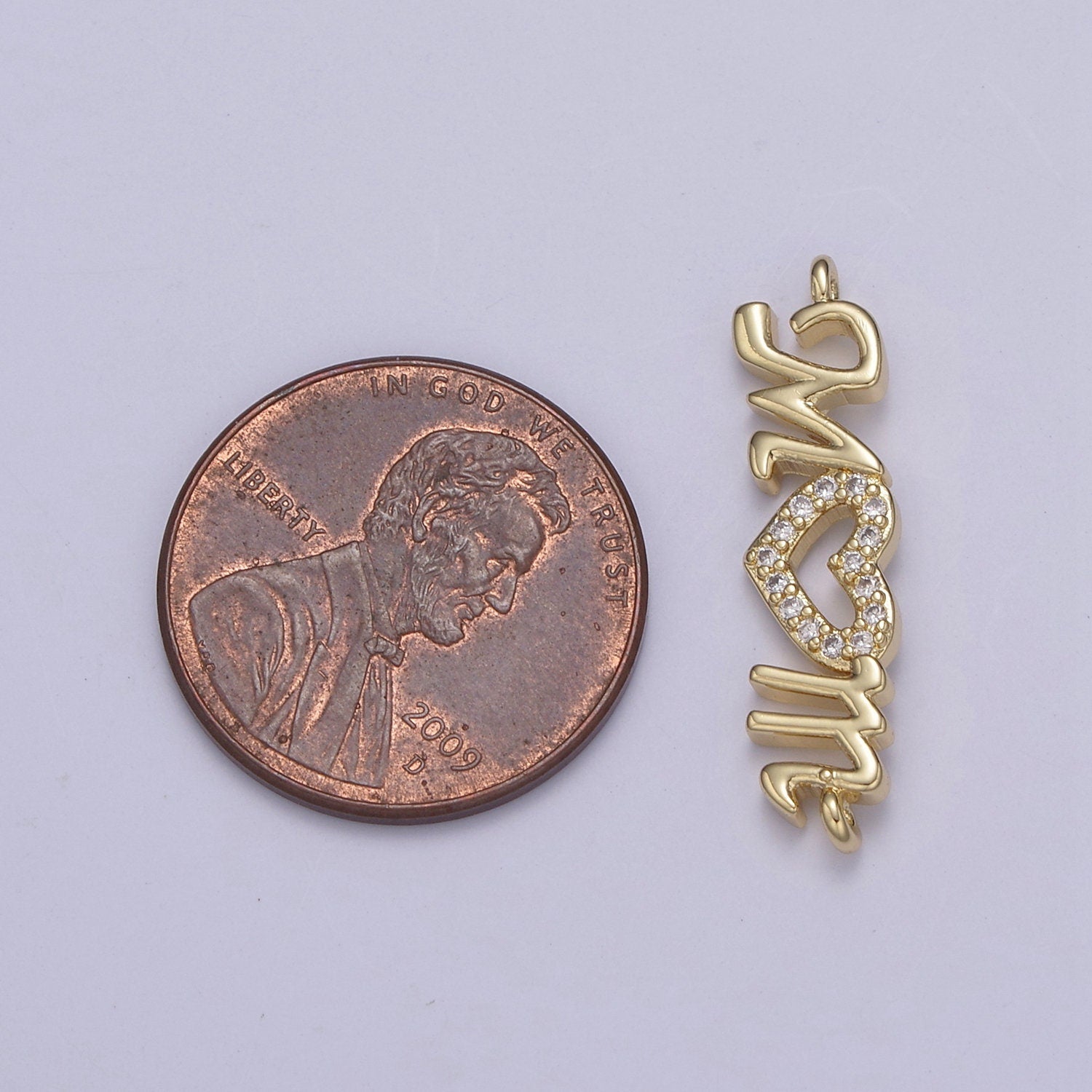 Gold Fill Gold or Silver Micro Pave CZ Heart Charm Connector Mother "MOM" with Heart Micro Pave CZ Connector diy Bracelet Necklace Component