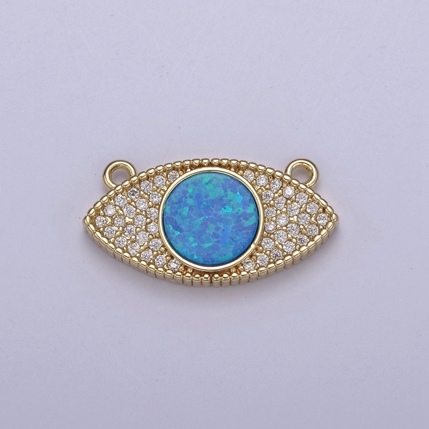 24K Gold Filled Legendary Evil Eye Opal Charm Connector, Evil Eye One Eye Link Connector CZ Greek Eye White / Blue / Pink DIY Jewelry Supply