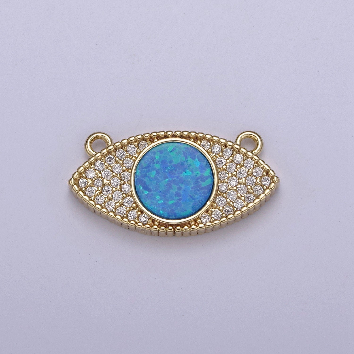 24K Gold Filled Legendary Evil Eye Opal Charm Connector, Evil Eye One Eye Link Connector CZ Greek Eye White / Blue / Pink DIY Jewelry Supply