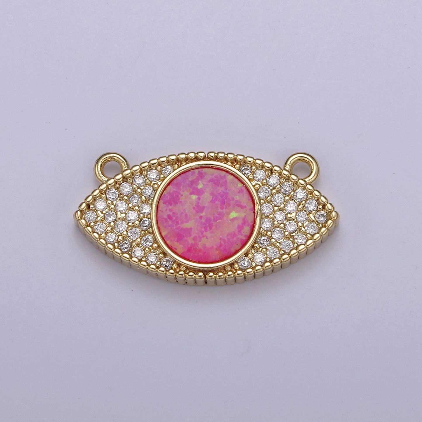 24K Gold Filled Legendary Evil Eye Opal Charm Connector, Evil Eye One Eye Link Connector CZ Greek Eye White / Blue / Pink DIY Jewelry Supply