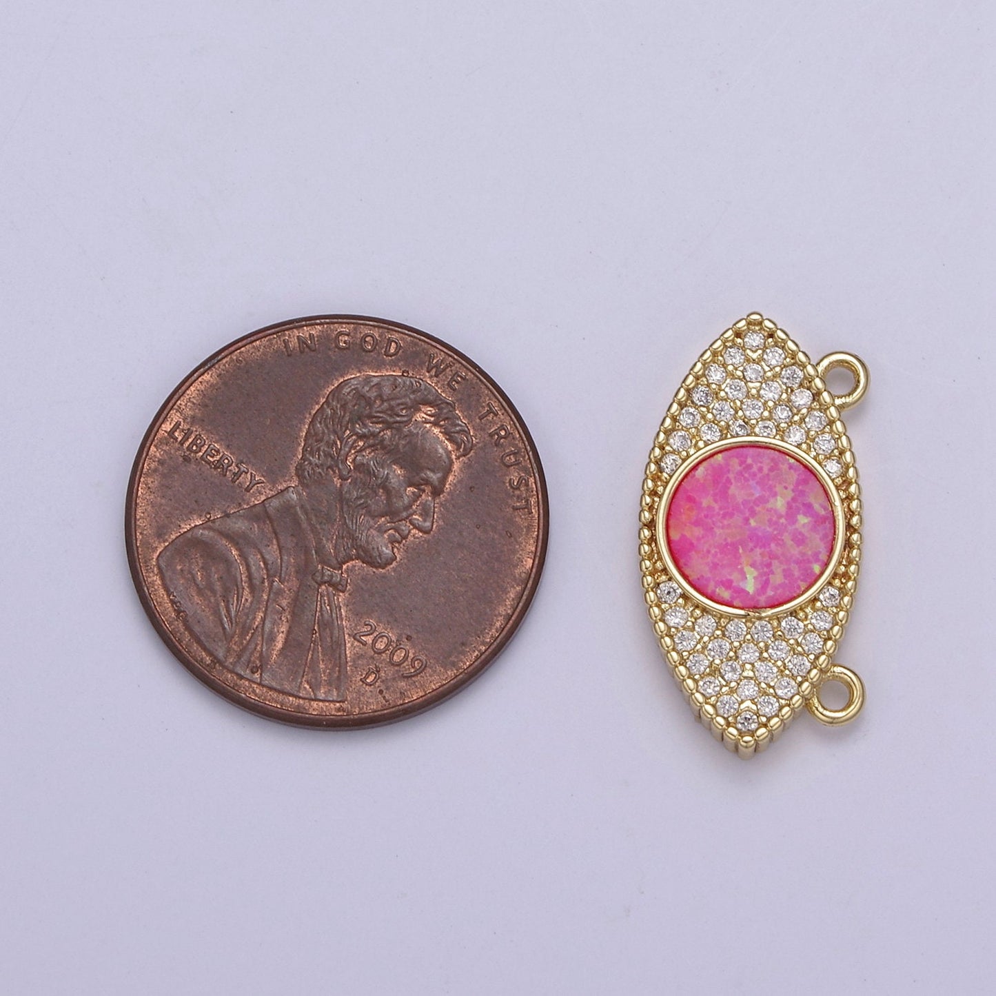 24K Gold Filled Legendary Evil Eye Opal Charm Connector, Evil Eye One Eye Link Connector CZ Greek Eye White / Blue / Pink DIY Jewelry Supply