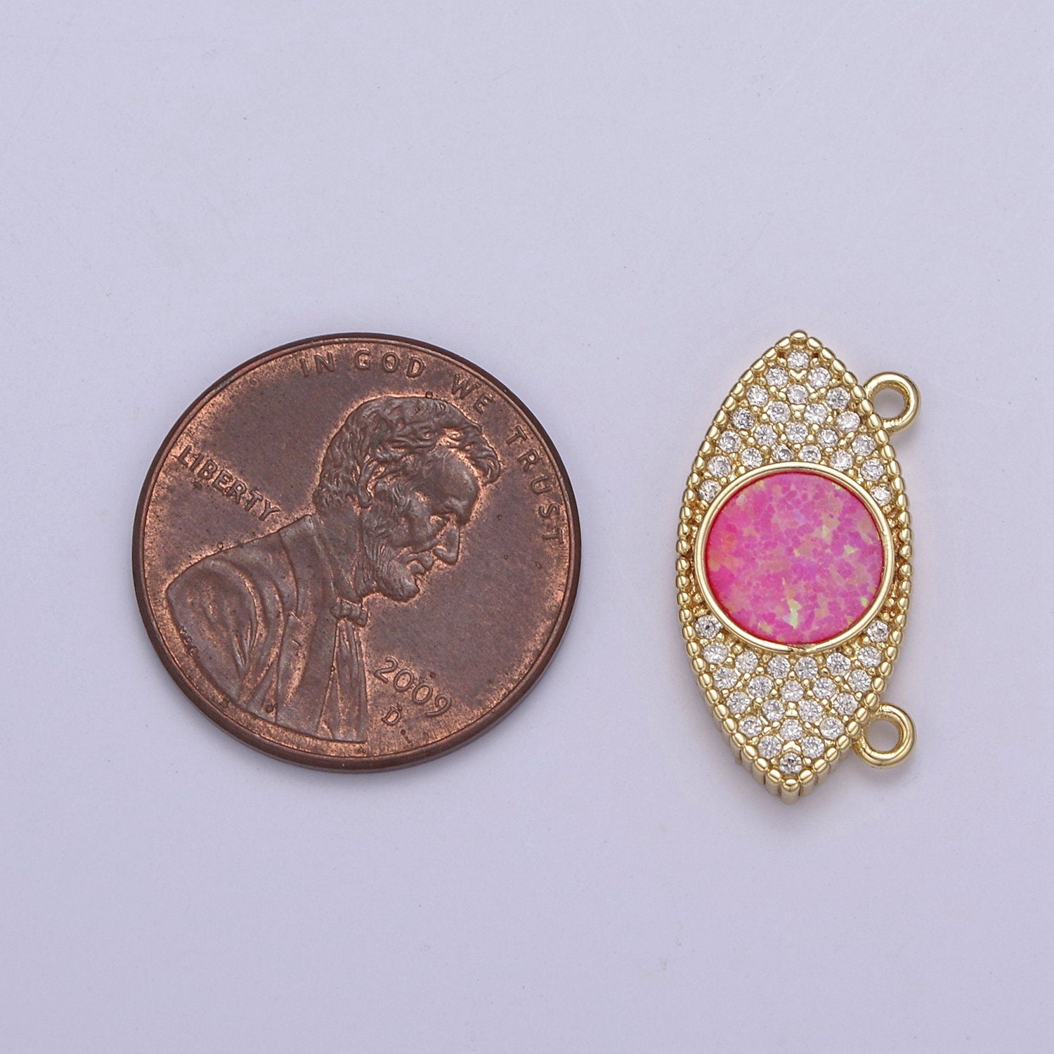 24K Gold Filled Legendary Evil Eye Opal Charm Connector, Evil Eye One Eye Link Connector CZ Greek Eye White / Blue / Pink DIY Jewelry Supply