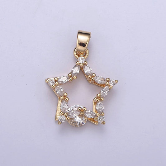 Gold Filled Star Cubic Zirconia Charm - CZ Shiny Star Celestial Night Sky Constellation Galaxy Wholesale Charms H-419