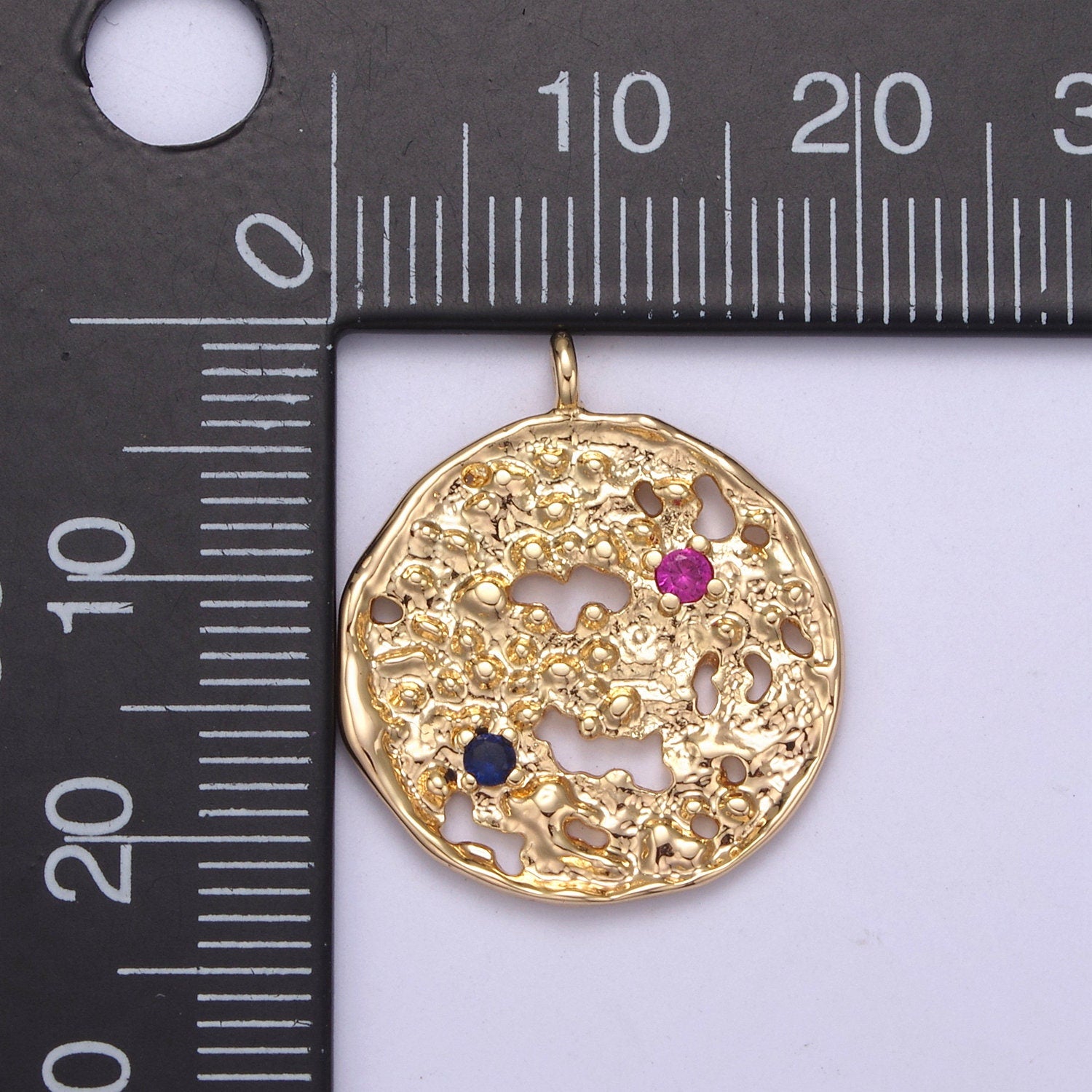 Rustic Coin Charm, Vintage Gold Coin Pendant, cz Charms, Vintage Disc Charm for Necklace Bracelet N-411