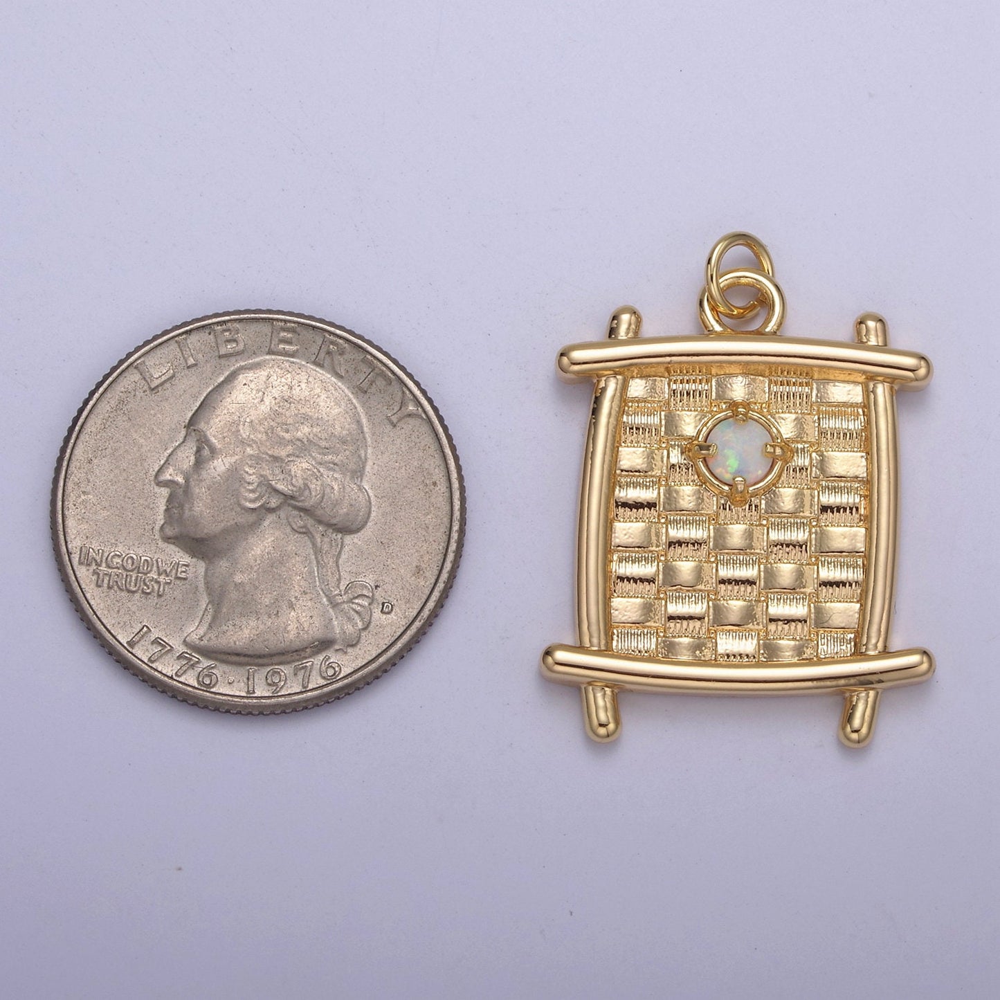 Square Opal Pendant, vintage Tag opal charms 16K Gold Filled Charm N-414