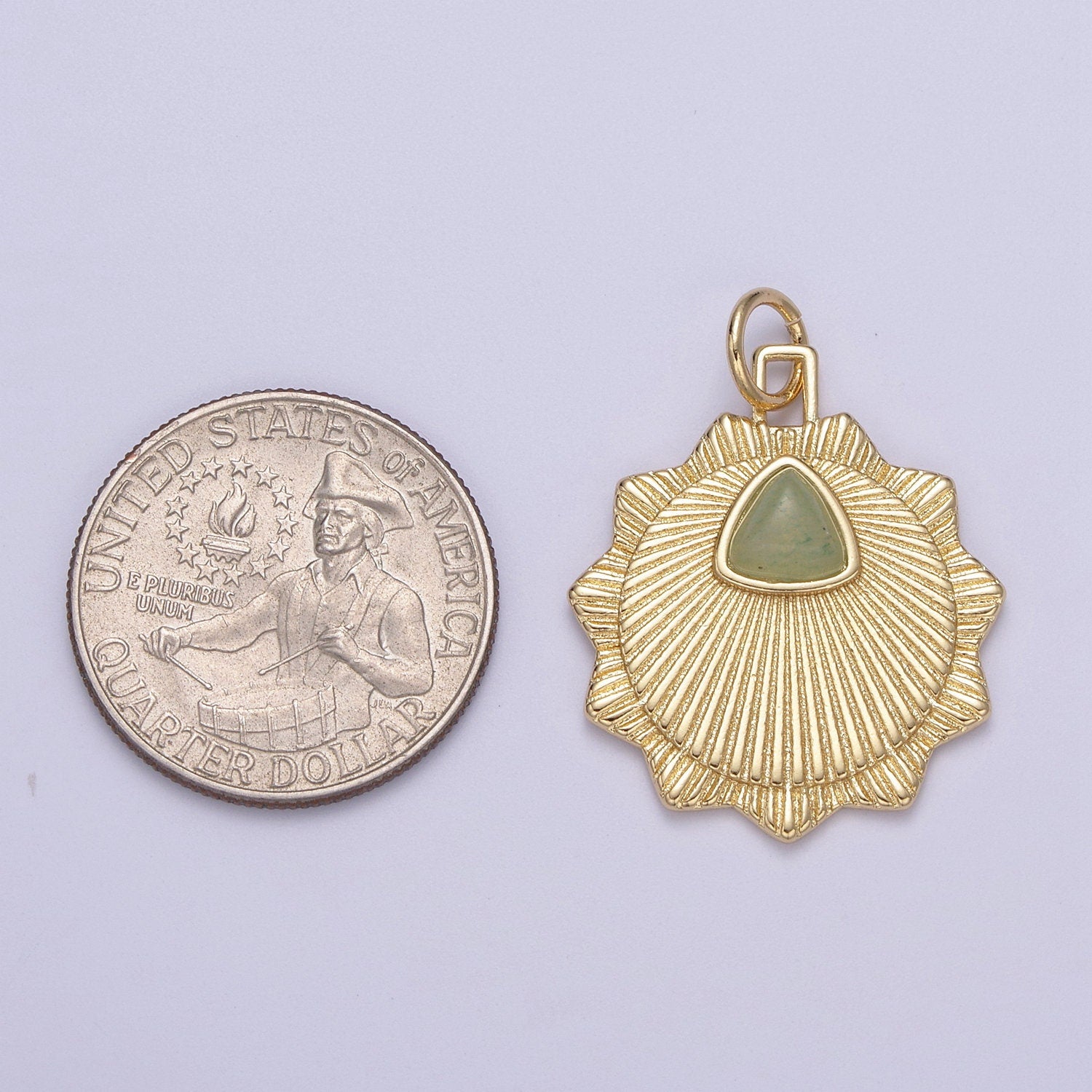 Green Aventurine Round Coin Radial Textured Token Medallion Charm for Minimalist Jewelry N-398