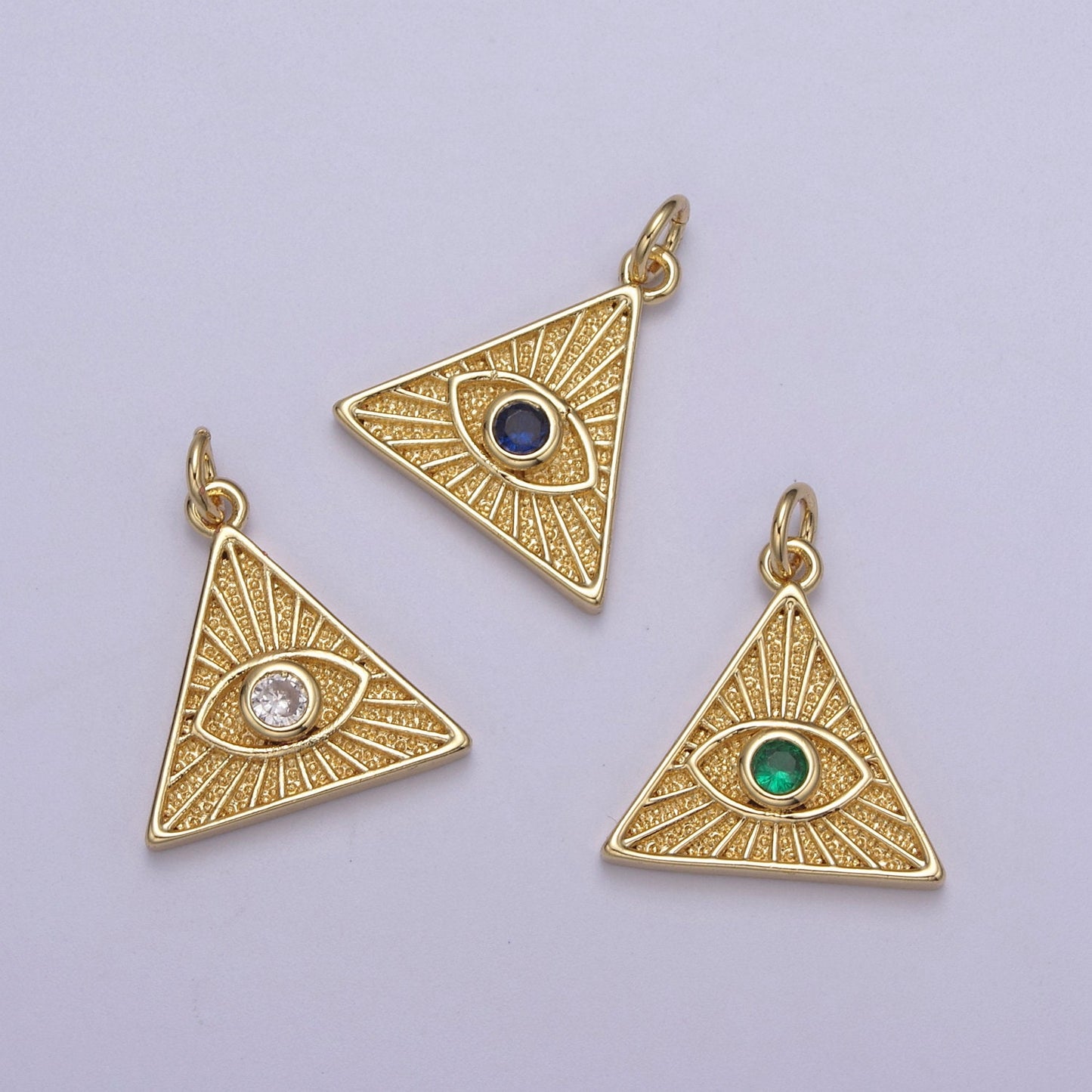 14K Gold Filled Cubic Illuminati Eye Charm Pendant in Triangle Medallion Charm for Bracelet Necklace Earring Supply N-391 / N-392 / N-393