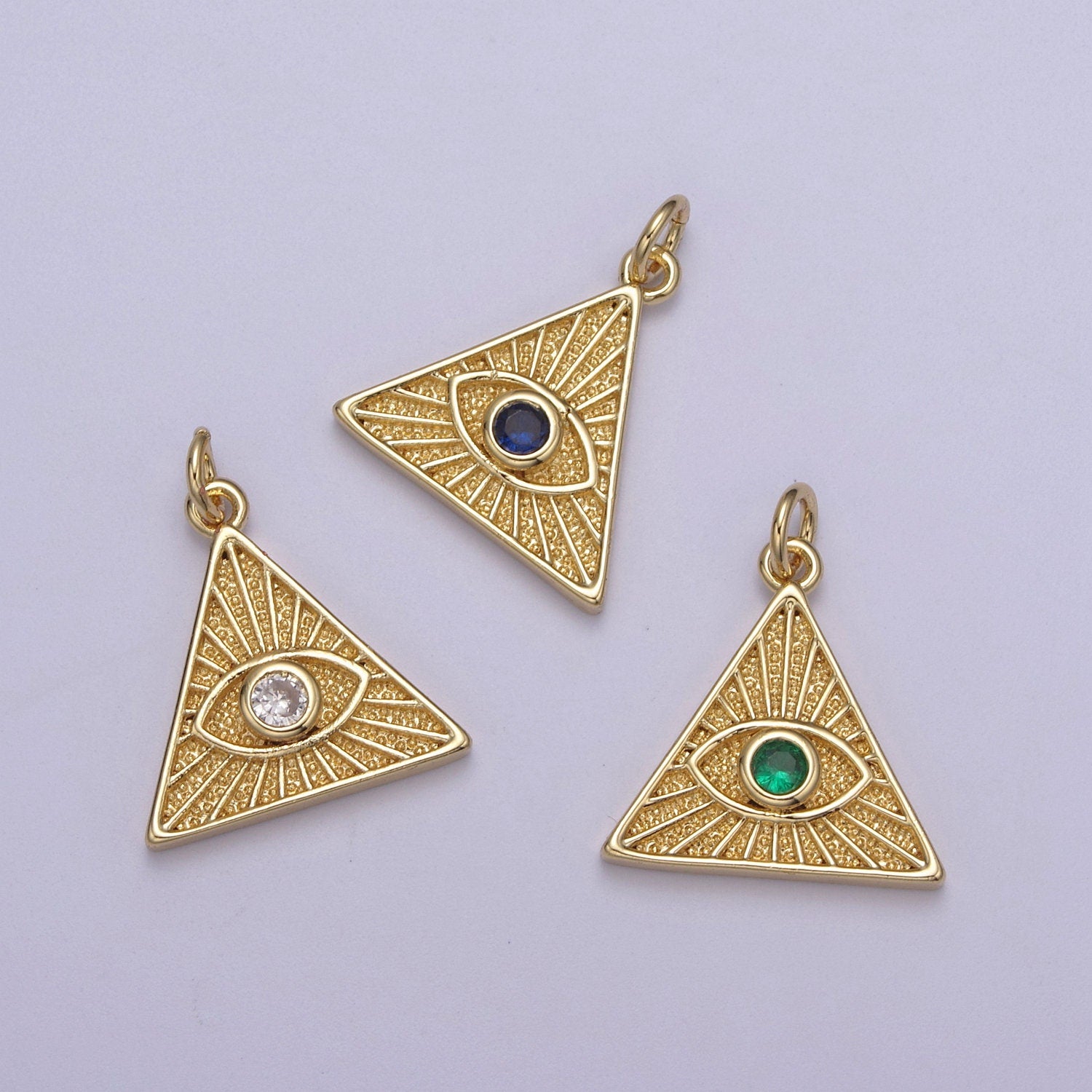 14K Gold Filled Cubic Illuminati Eye Charm Pendant in Triangle Medallion Charm for Bracelet Necklace Earring Supply N-391 / N-392 / N-393