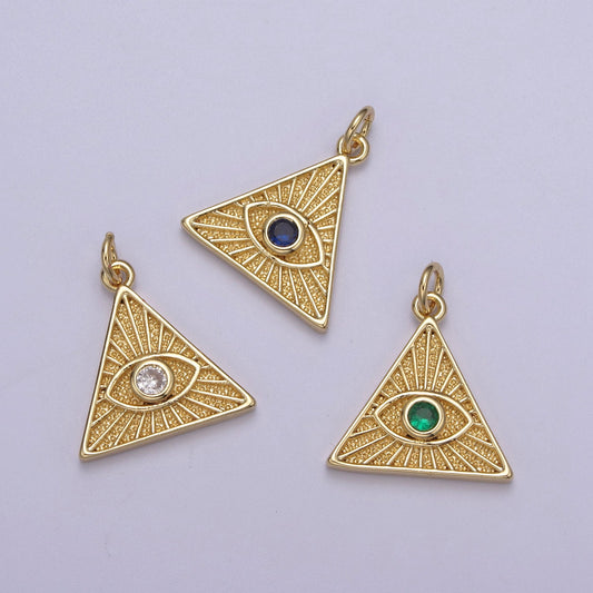 14K Gold Filled Cubic Illuminati Eye Charm Pendant in Triangle Medallion Charm for Bracelet Necklace Earring Supply N-391 / N-392 / N-393
