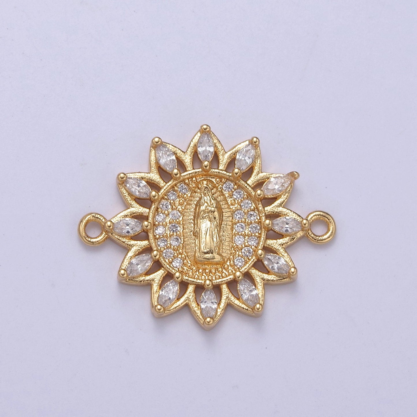 Dainty Gold Filled Sun Virgin Mary Lady Guadalupe Charm Connector for Bracelet Component F-787