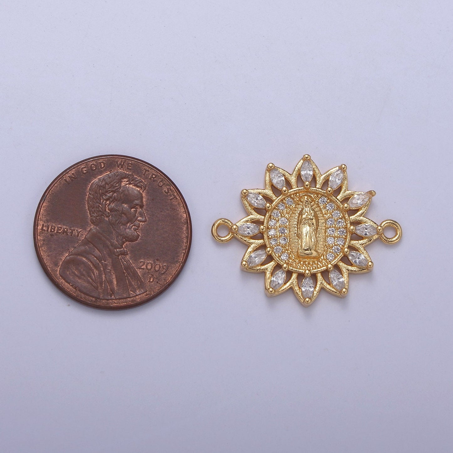 Dainty Gold Filled Sun Virgin Mary Lady Guadalupe Charm Connector for Bracelet Component F-787