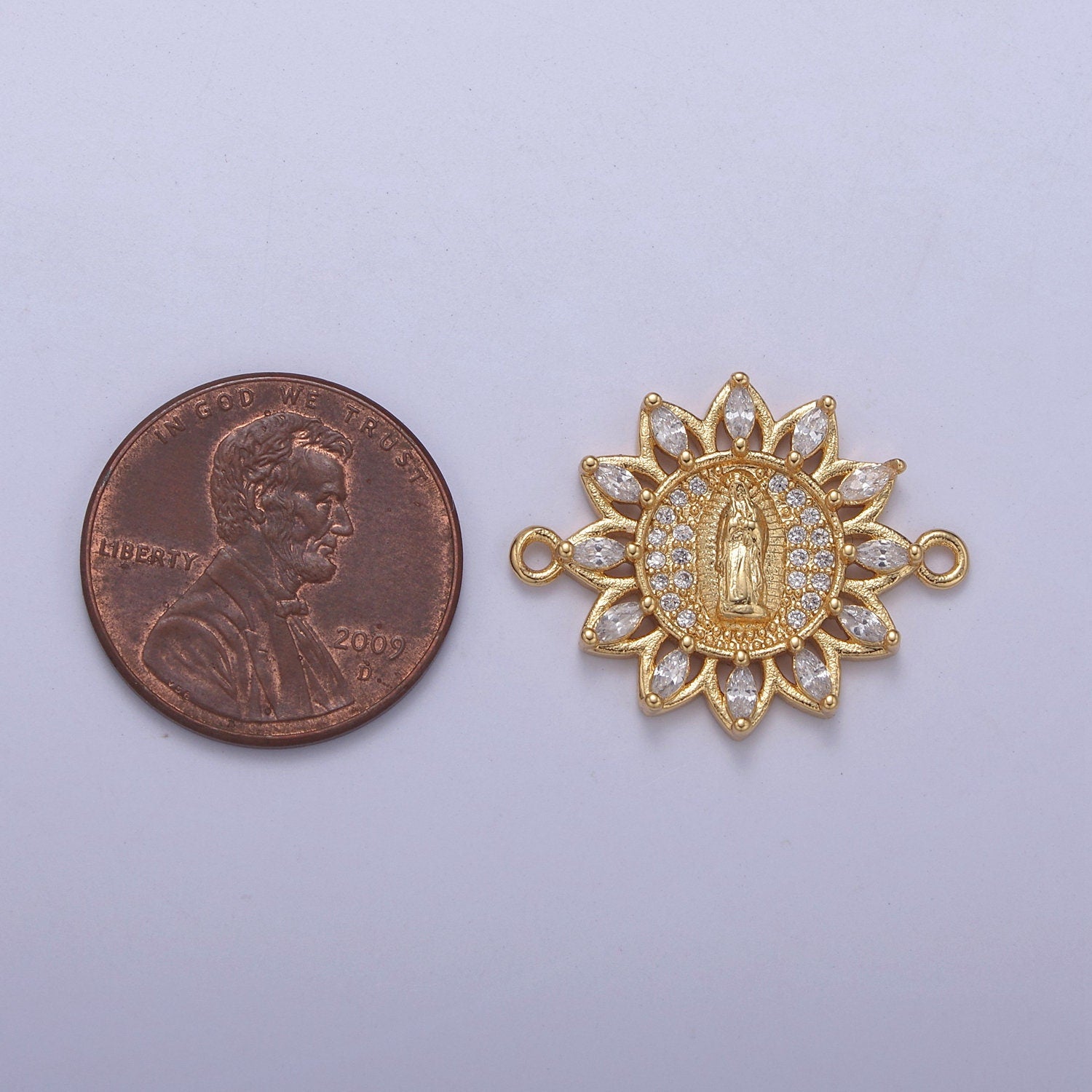 Dainty Gold Filled Sun Virgin Mary Lady Guadalupe Charm Connector for Bracelet Component F-787