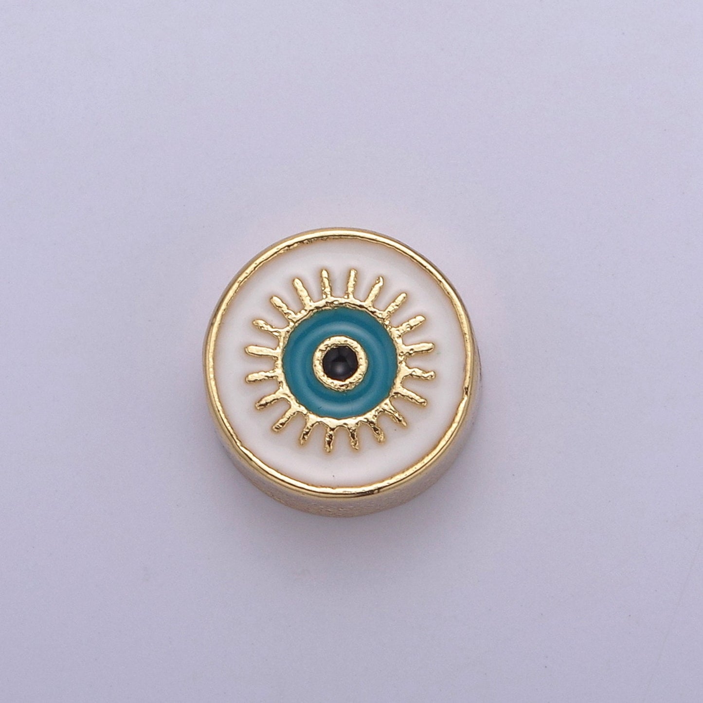 Dainty 9.8mm Black Blue White Evil Eye Enamel Bead, 14K Gold Round Bead for Bracelet Necklace Supply Large Hole Beads B-760, B-761, B-764