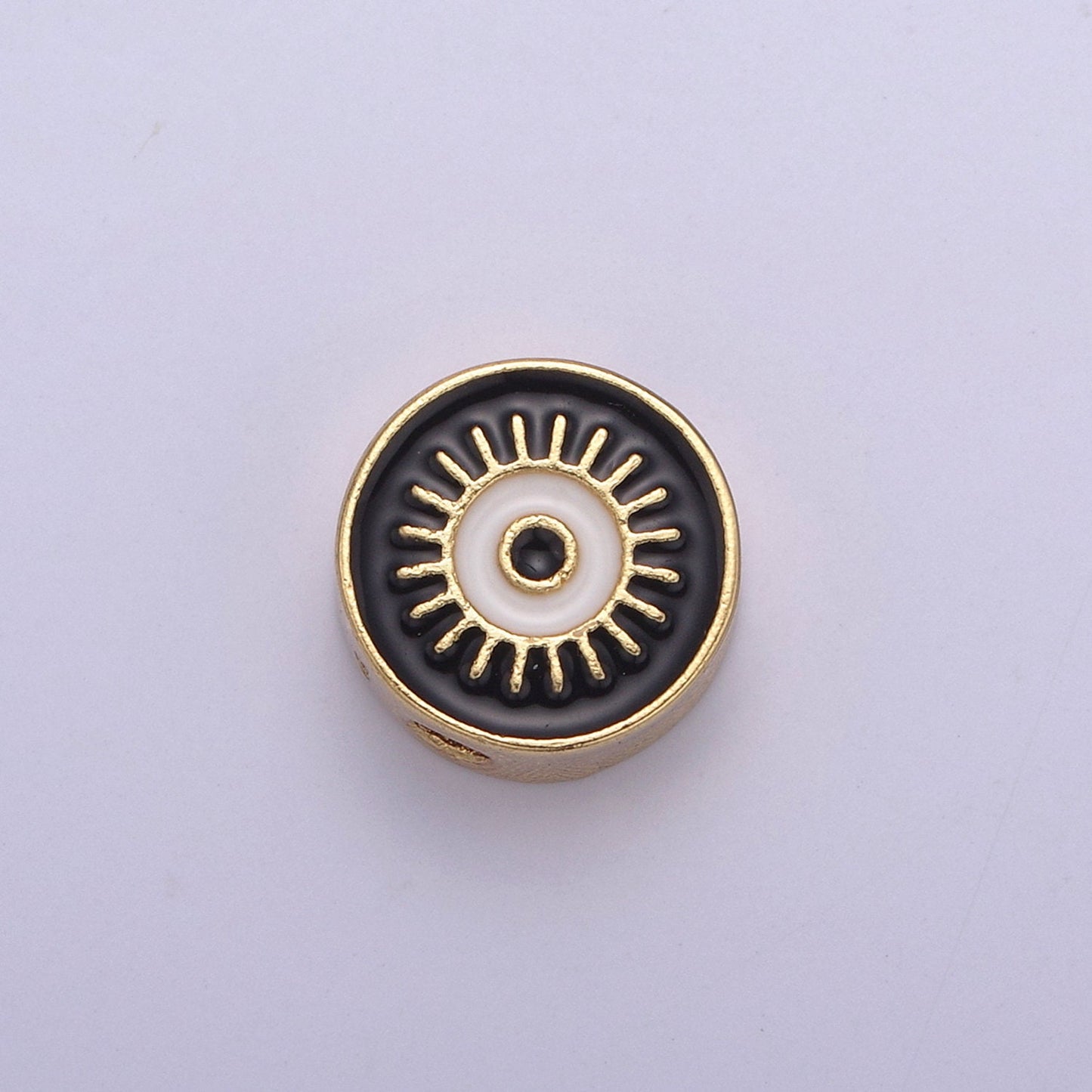 Dainty 9.8mm Black Blue White Evil Eye Enamel Bead, 14K Gold Round Bead for Bracelet Necklace Supply Large Hole Beads B-760, B-761, B-764