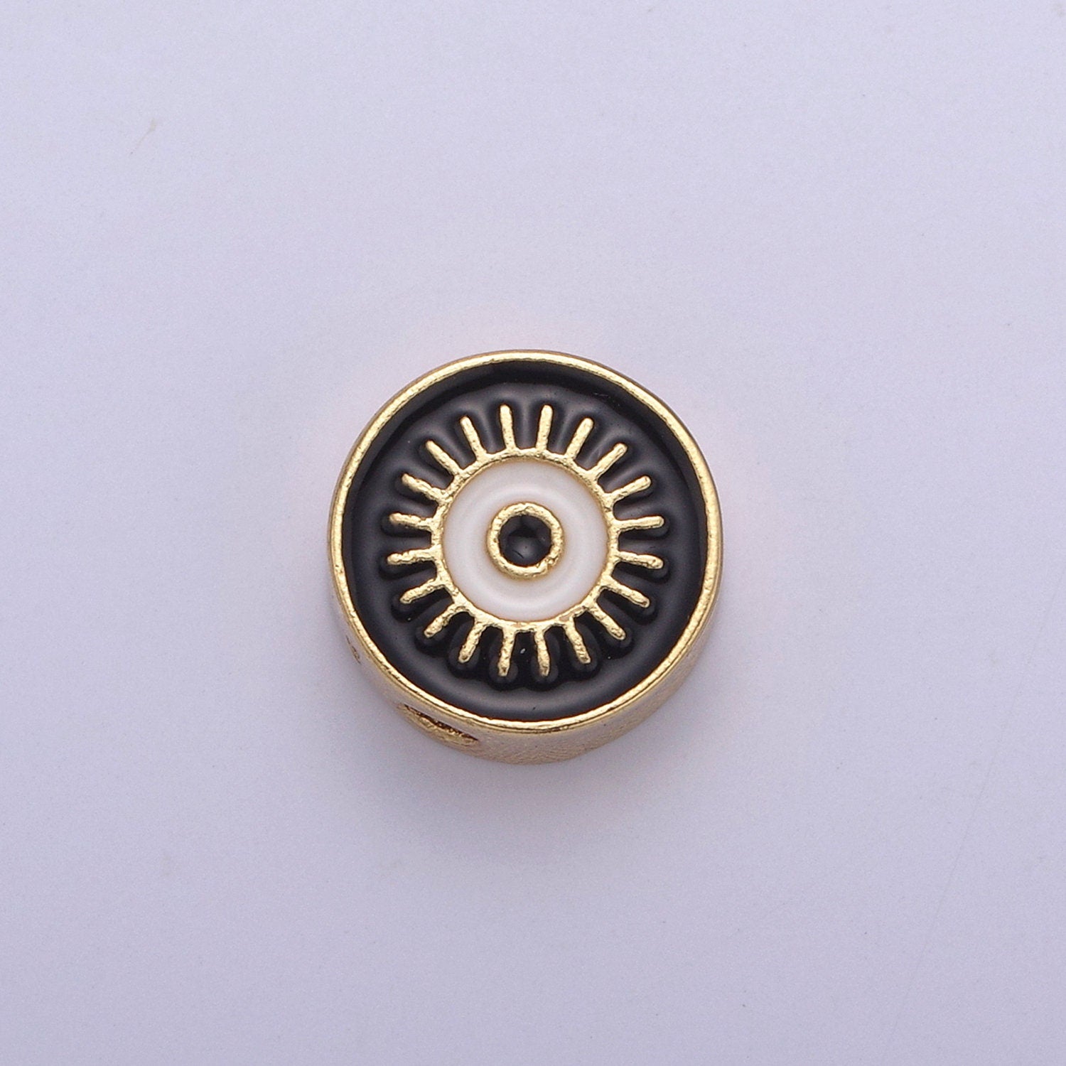 Dainty 9.8mm Black Blue White Evil Eye Enamel Bead, 14K Gold Round Bead for Bracelet Necklace Supply Large Hole Beads B-760, B-761, B-764