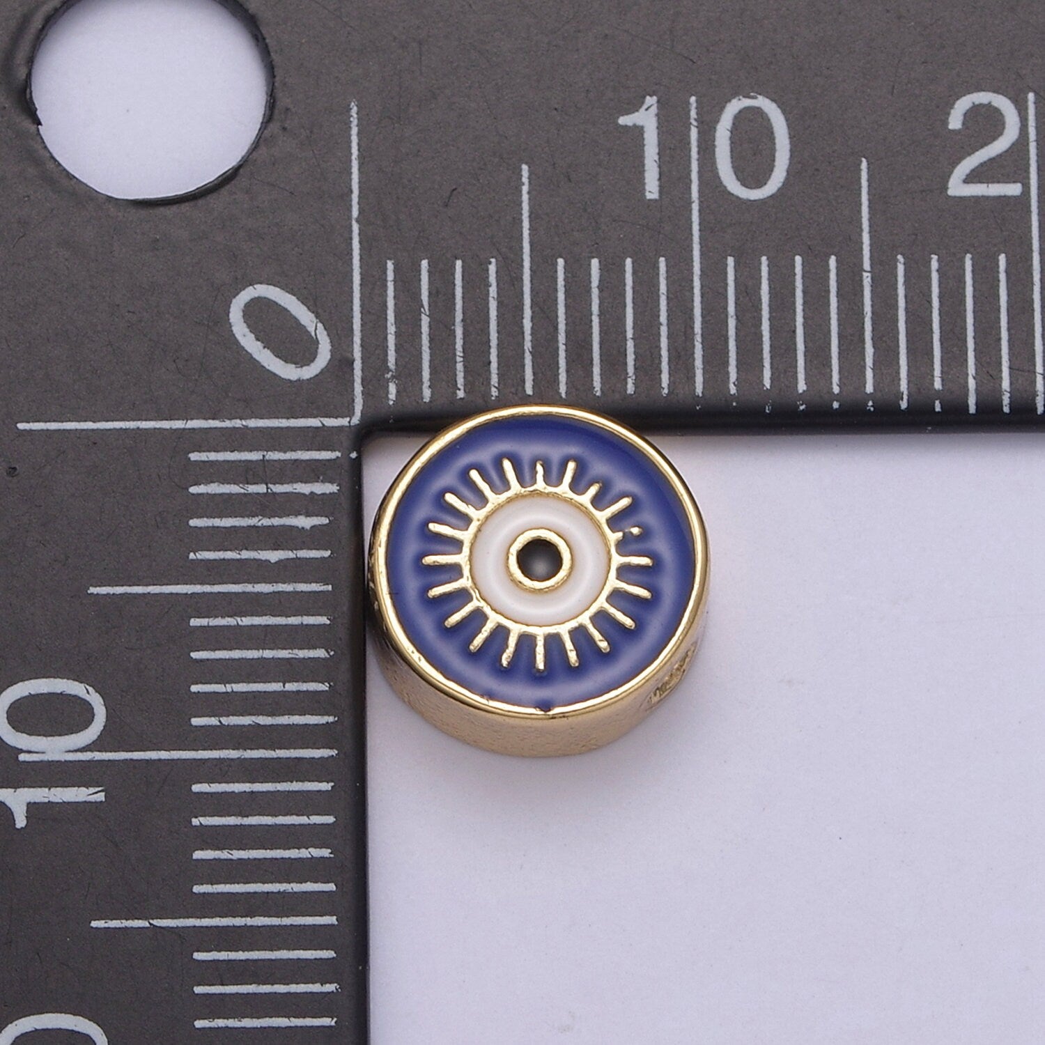 Dainty 9.8mm Black Blue White Evil Eye Enamel Bead, 14K Gold Round Bead for Bracelet Necklace Supply Large Hole Beads B-760, B-761, B-764