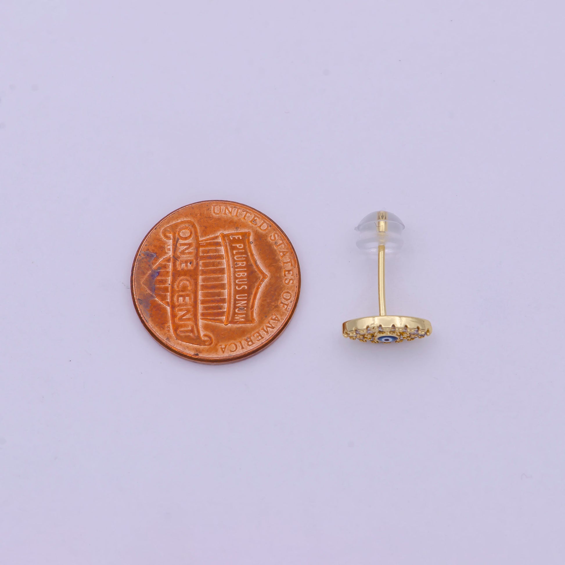Dainty Micro Pave Evil Eye CZ Stud Earring, Protection Amulet Jewelry Studs for Everyday Wear T-282