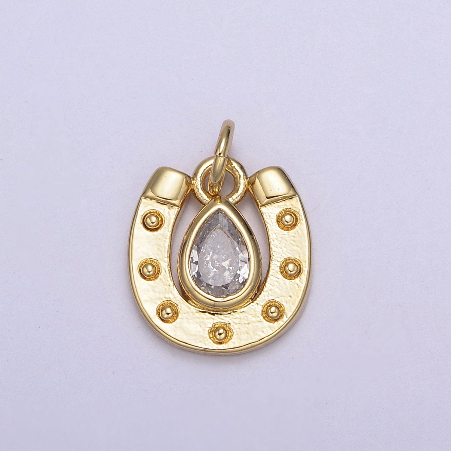 18K Gold Filled Horseshoe Dainty Delicate Small Tiny Lucky Charm Pendant CZ Micro Pave, Horse shoe Pendant for Necklace Component N709