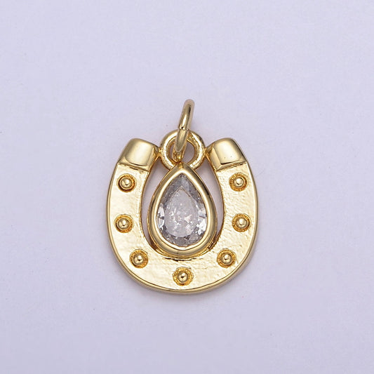 18K Gold Filled Horseshoe Dainty Delicate Small Tiny Lucky Charm Pendant CZ Micro Pave, Horse shoe Pendant for Necklace Component N709