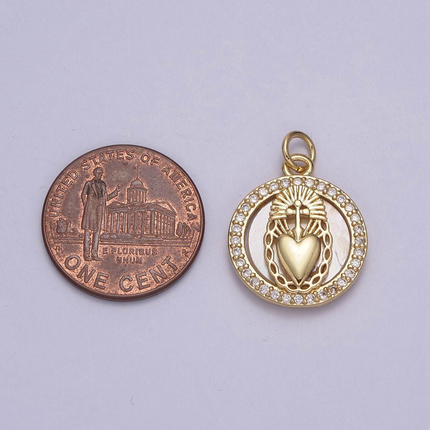 Sacred Heart Charm 24k Gold Filled Religious Charm Cross Pendant Catholic Jewelry Coin Ancient Medallion N-713