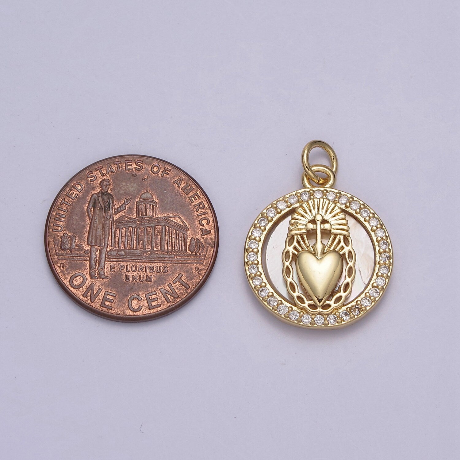 Sacred Heart Charm 24k Gold Filled Religious Charm Cross Pendant Catholic Jewelry Coin Ancient Medallion N-713