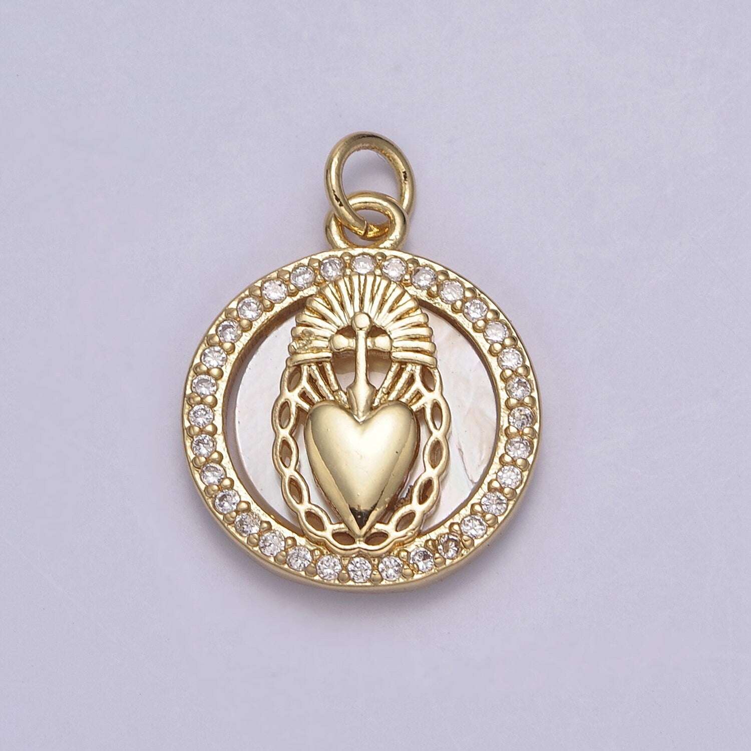Sacred Heart Charm 24k Gold Filled Religious Charm Cross Pendant Catholic Jewelry Coin Ancient Medallion N-713
