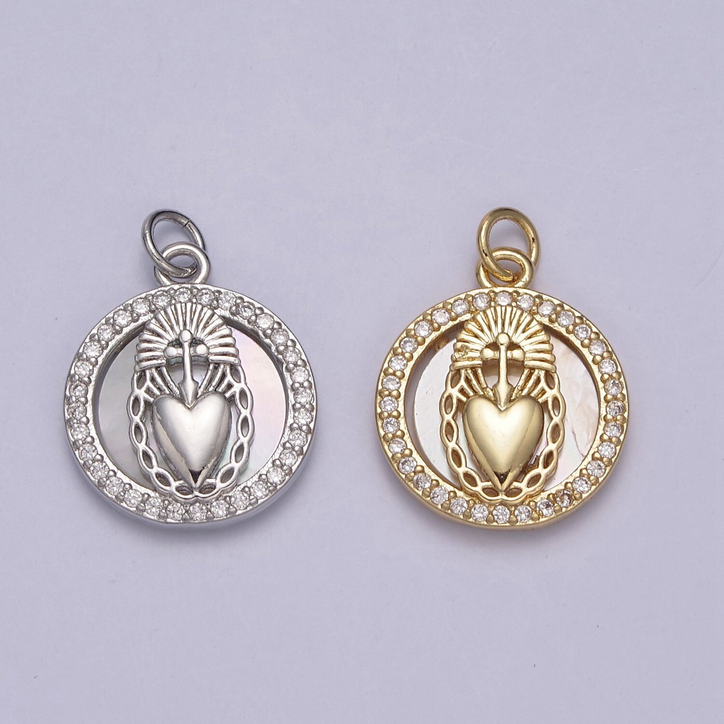 Sacred Heart Charm 24k Gold Filled Religious Charm Cross Pendant Catholic Jewelry Coin Ancient Medallion N-713