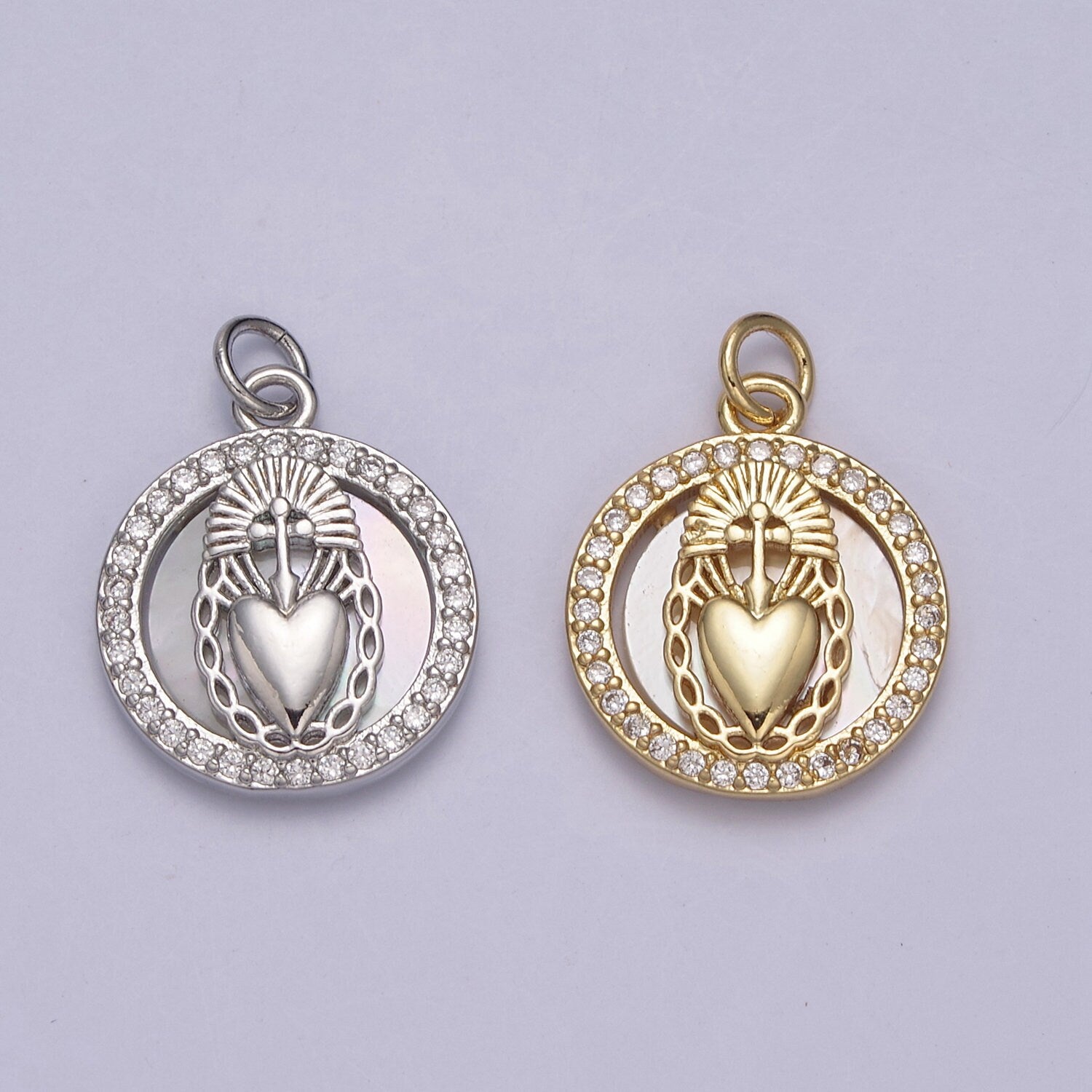 Sacred Heart Charm 24k Gold Filled Religious Charm Cross Pendant Catholic Jewelry Coin Ancient Medallion N-713