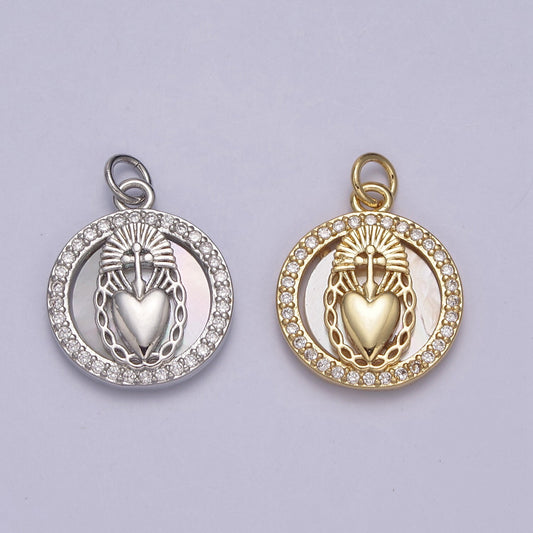 Sacred Heart Charm 24k Gold Filled Religious Charm Cross Pendant Catholic Jewelry Coin Ancient Medallion N-713