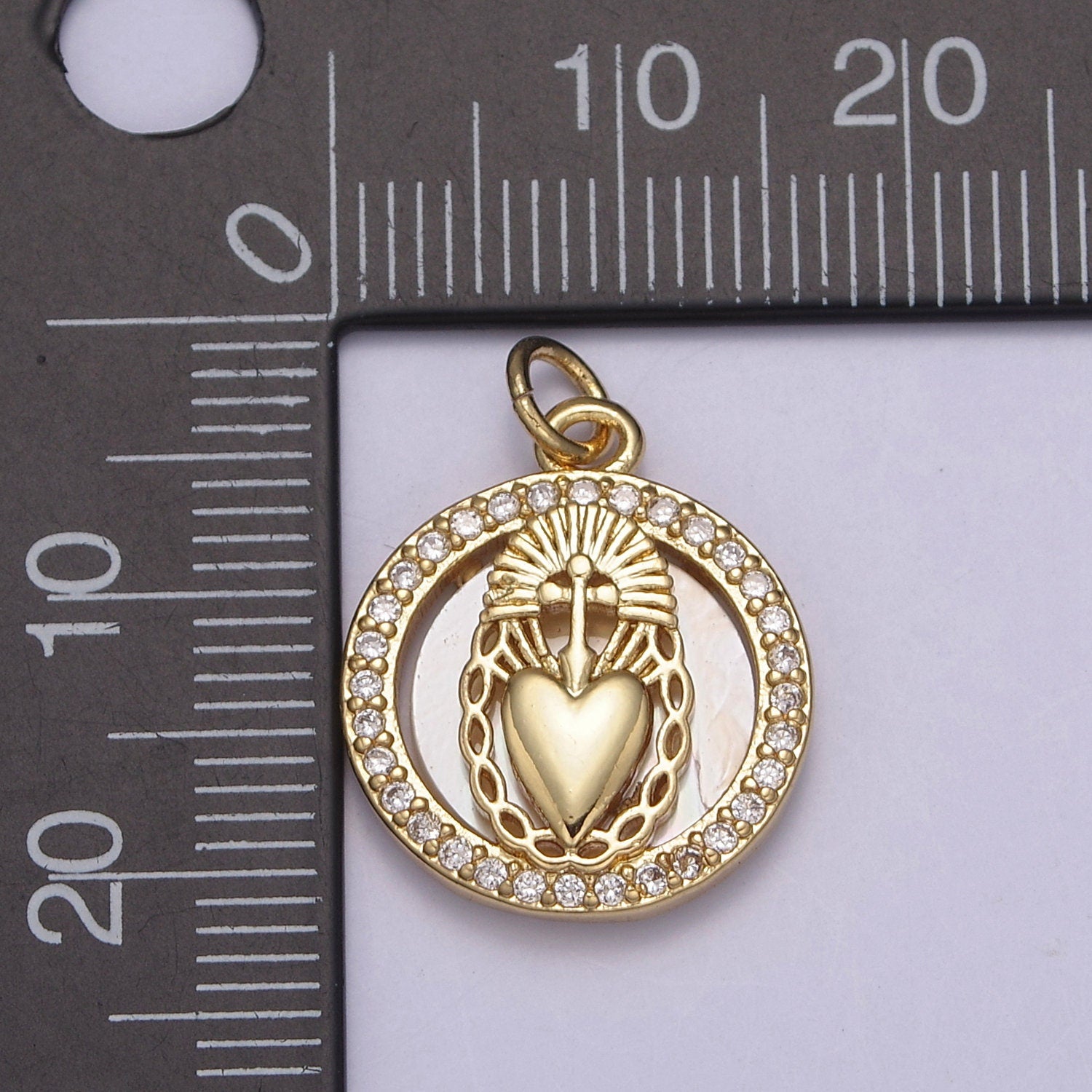 Sacred Heart Charm 24k Gold Filled Religious Charm Cross Pendant Catholic Jewelry Coin Ancient Medallion N-713