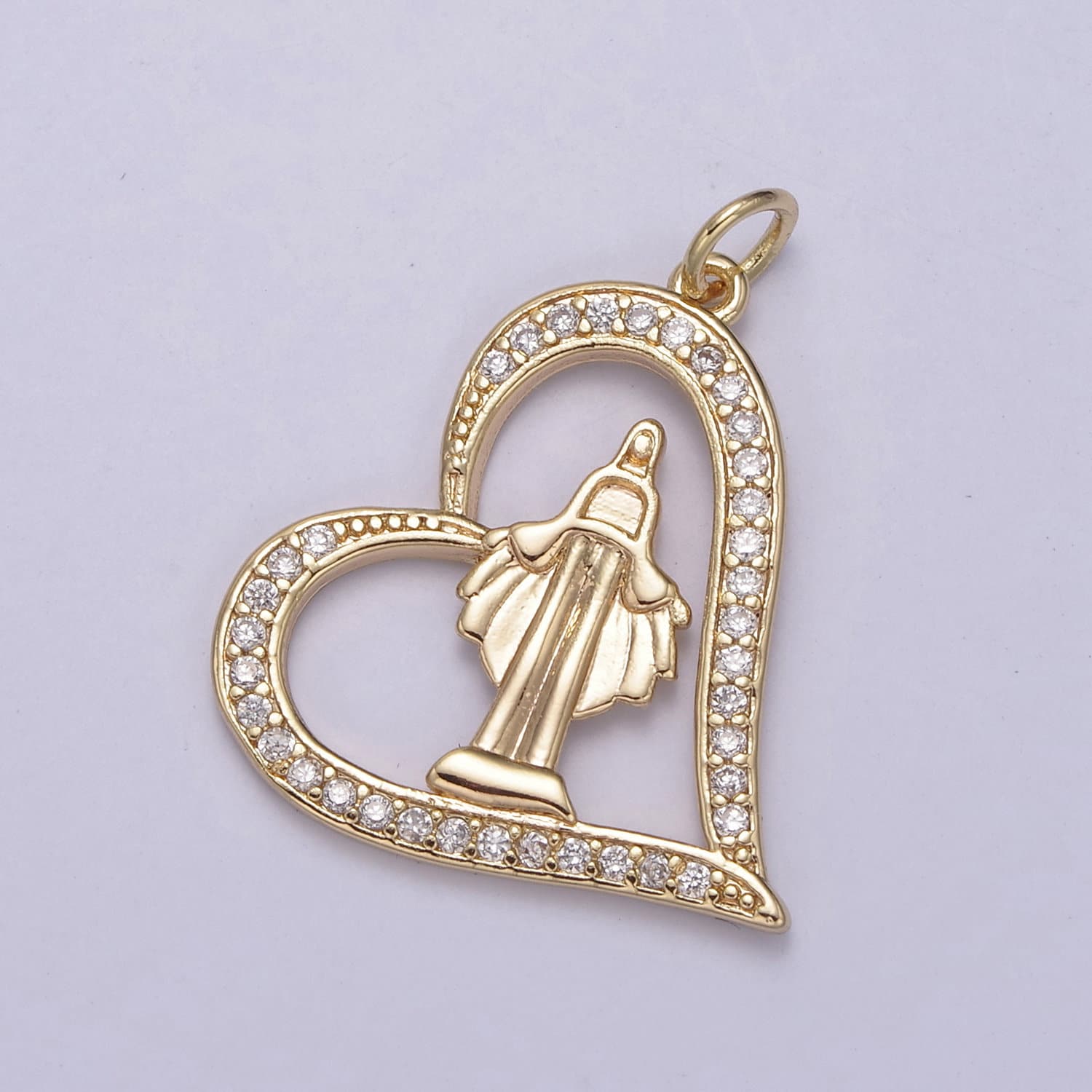 Micro Pave Heart Women's Virgin Mary de Guadalupe Miraculous Lady Religious Jewelry Supply Making for Bracelet Necklace N-707