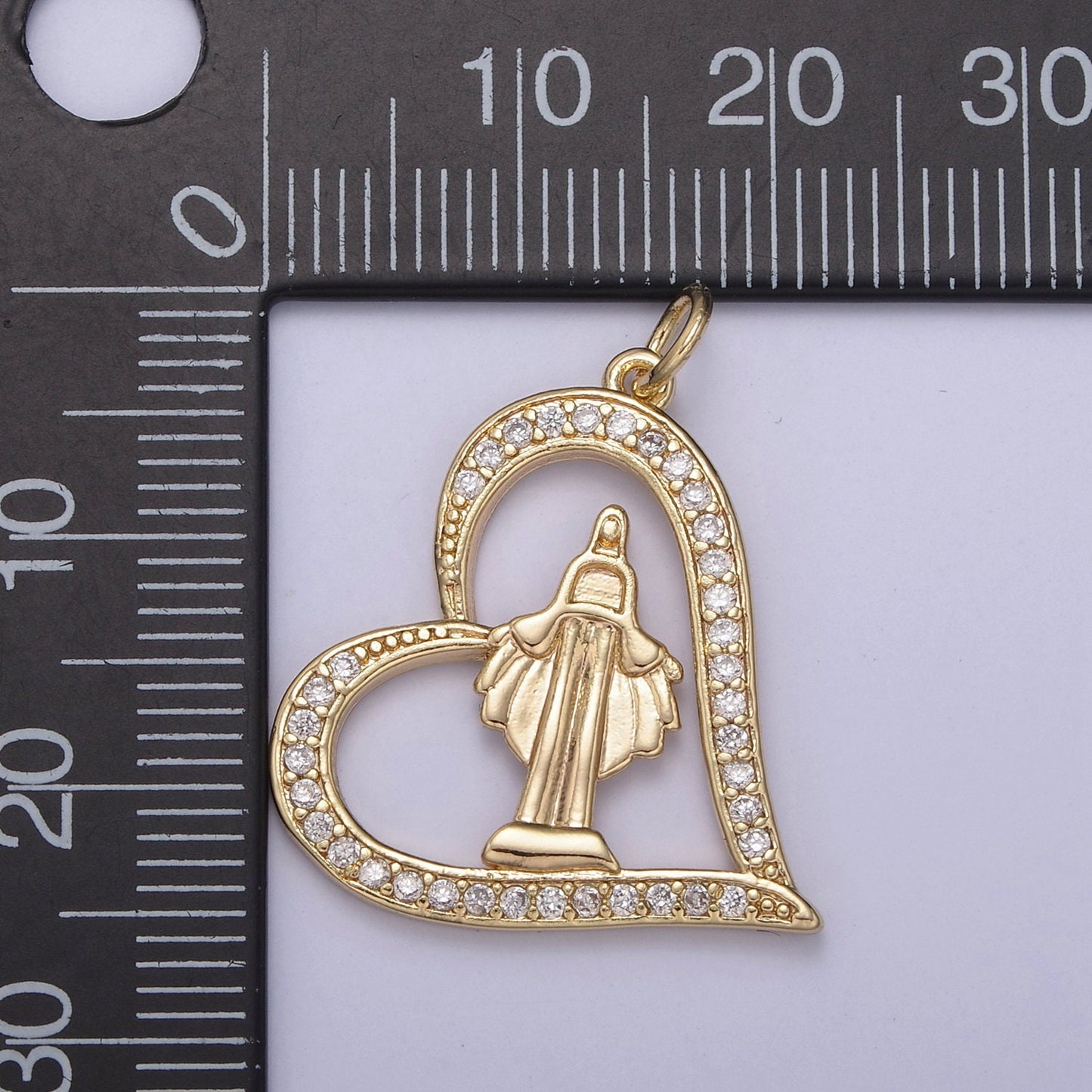 Micro Pave Heart Women's Virgin Mary de Guadalupe Miraculous Lady Religious Jewelry Supply Making for Bracelet Necklace N-707