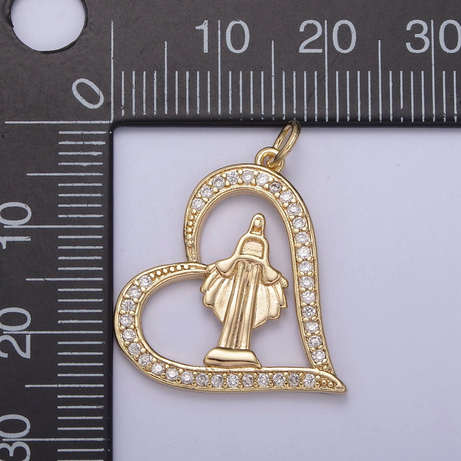 Micro Pave Heart Women's Virgin Mary de Guadalupe Miraculous Lady Religious Jewelry Supply Making for Bracelet Necklace N-707