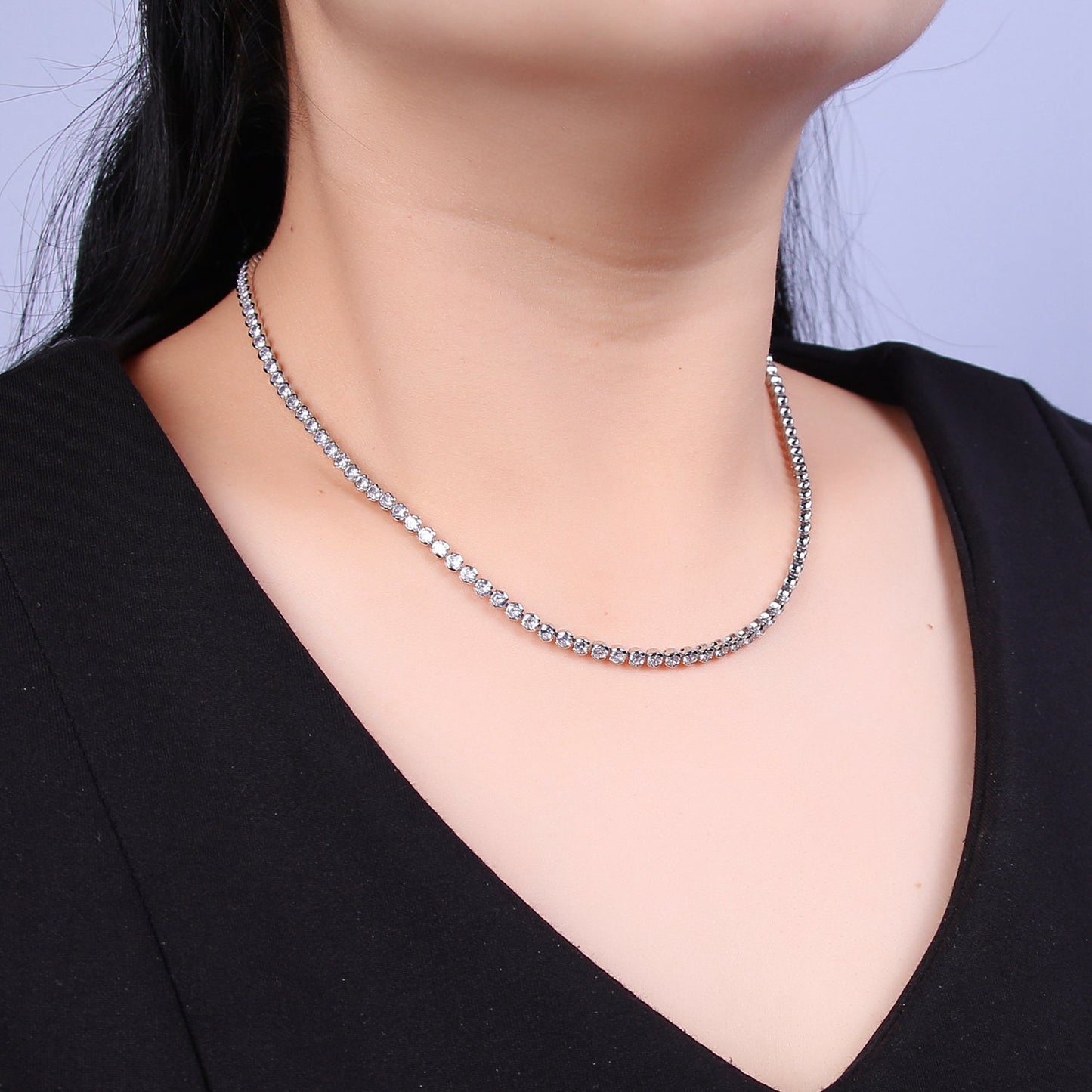 Round Cubic Zirconia Tennis Necklace , Diamond Necklace , 14K Gold Filled Tennis Adjustable Necklace, Gift for her WA-600
