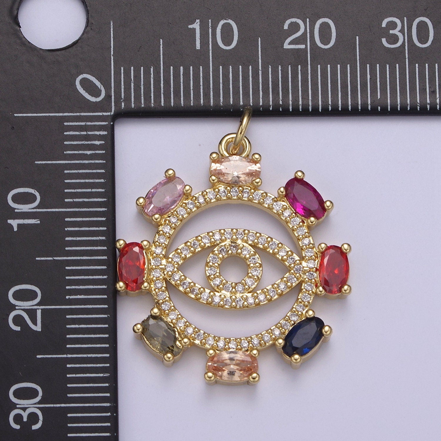 14k Gold Filled Cubic Evil Eye Charm Multi Color Cz Eye Pendant N-675