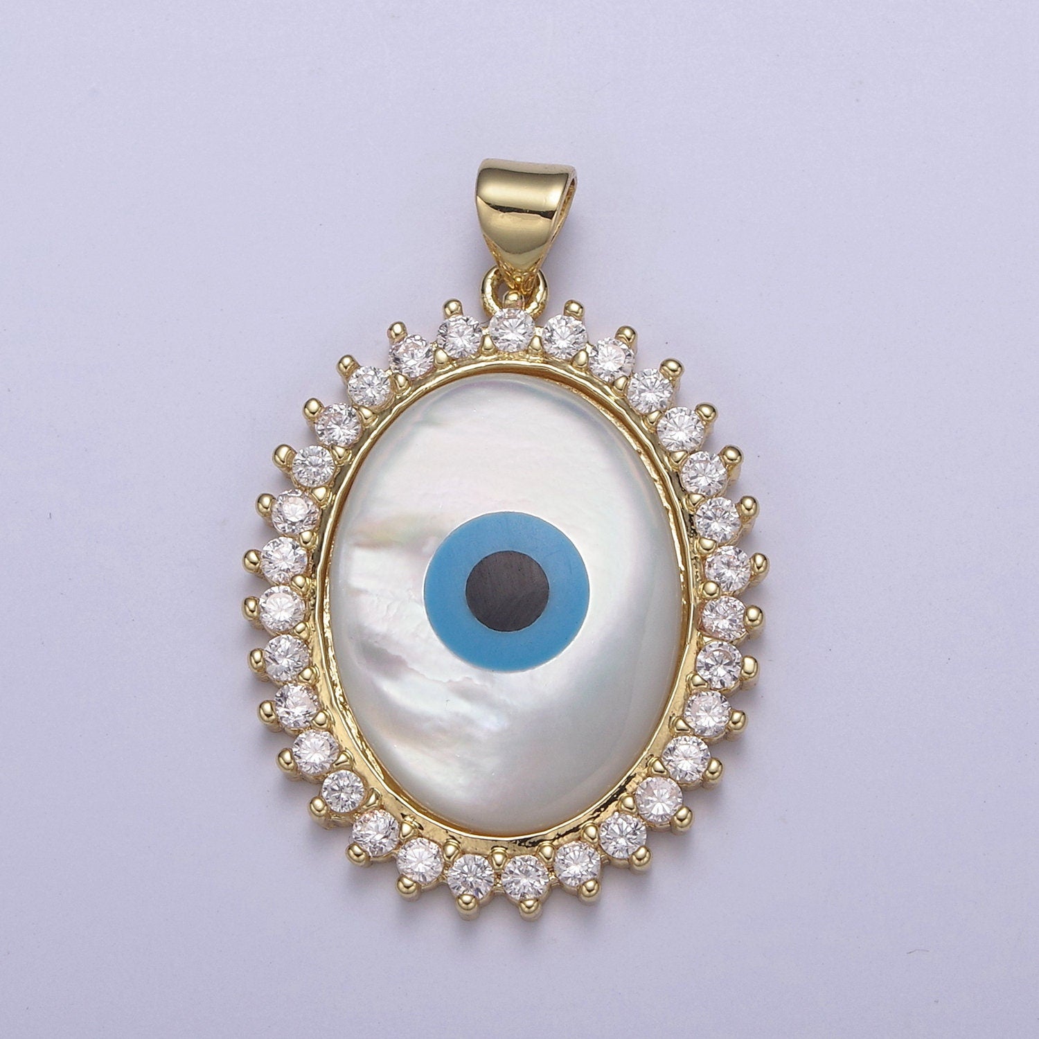 24K Gold Filled Evil Eye Pendant Encrusted with Cubic Zirconia CZ, Eye of Ra Pendant For DIY Jewelry Necklace Making H-831